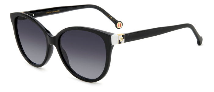 Occhiali da sole Carolina Herrera neri da donna, modello HER 0237/S, montatura a occhio di gatto in acetato lucido con lenti