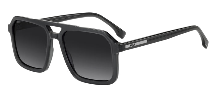 Occhiali da sole da uomo BOSS modello 1894/S con montatura marrone e lenti scure, posti su uno sfondo neutro.