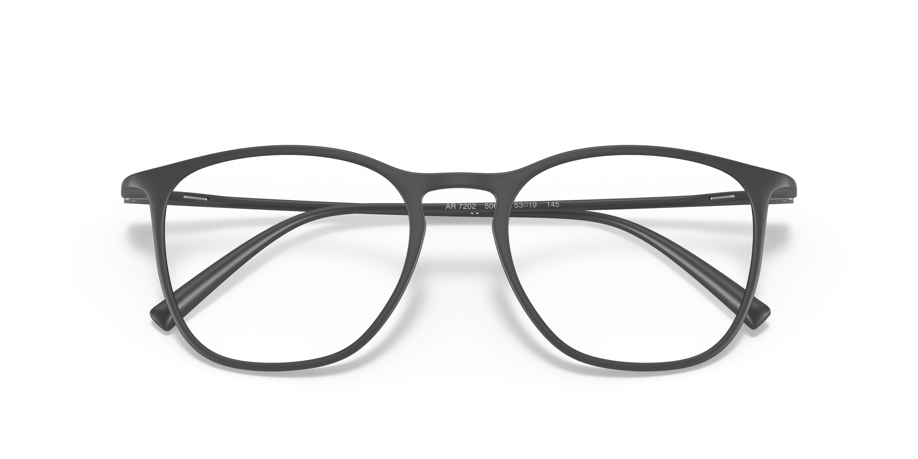 Occhiali da sole Giorgio Armani AR7202 da uomo neri opachi su sfondo bianco, vista frontale.