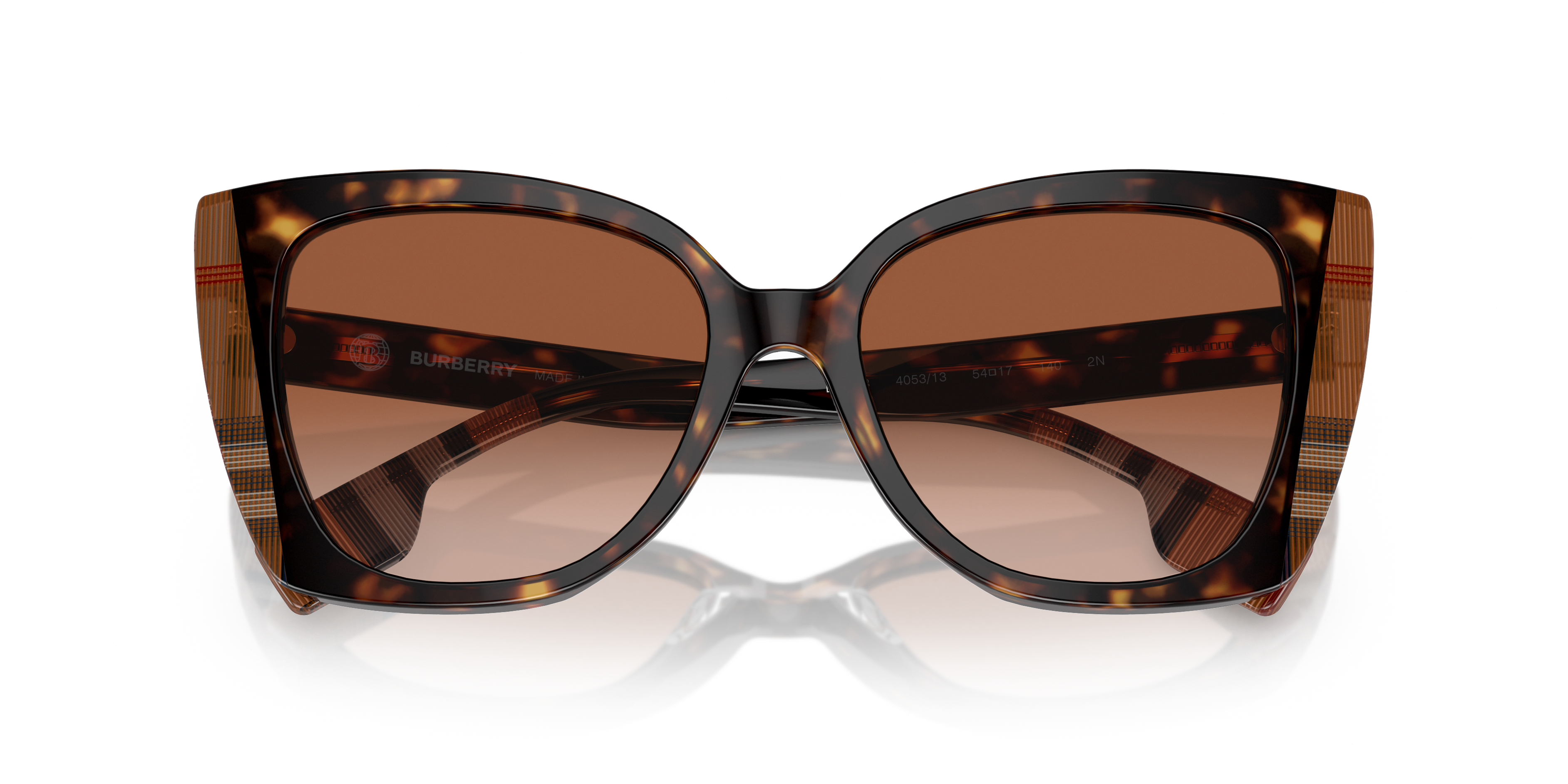 Occhiali da sole Burberry Meryl da donna neri con lenti scure e aste decorate con il classico motivo Vintage Check del brand,