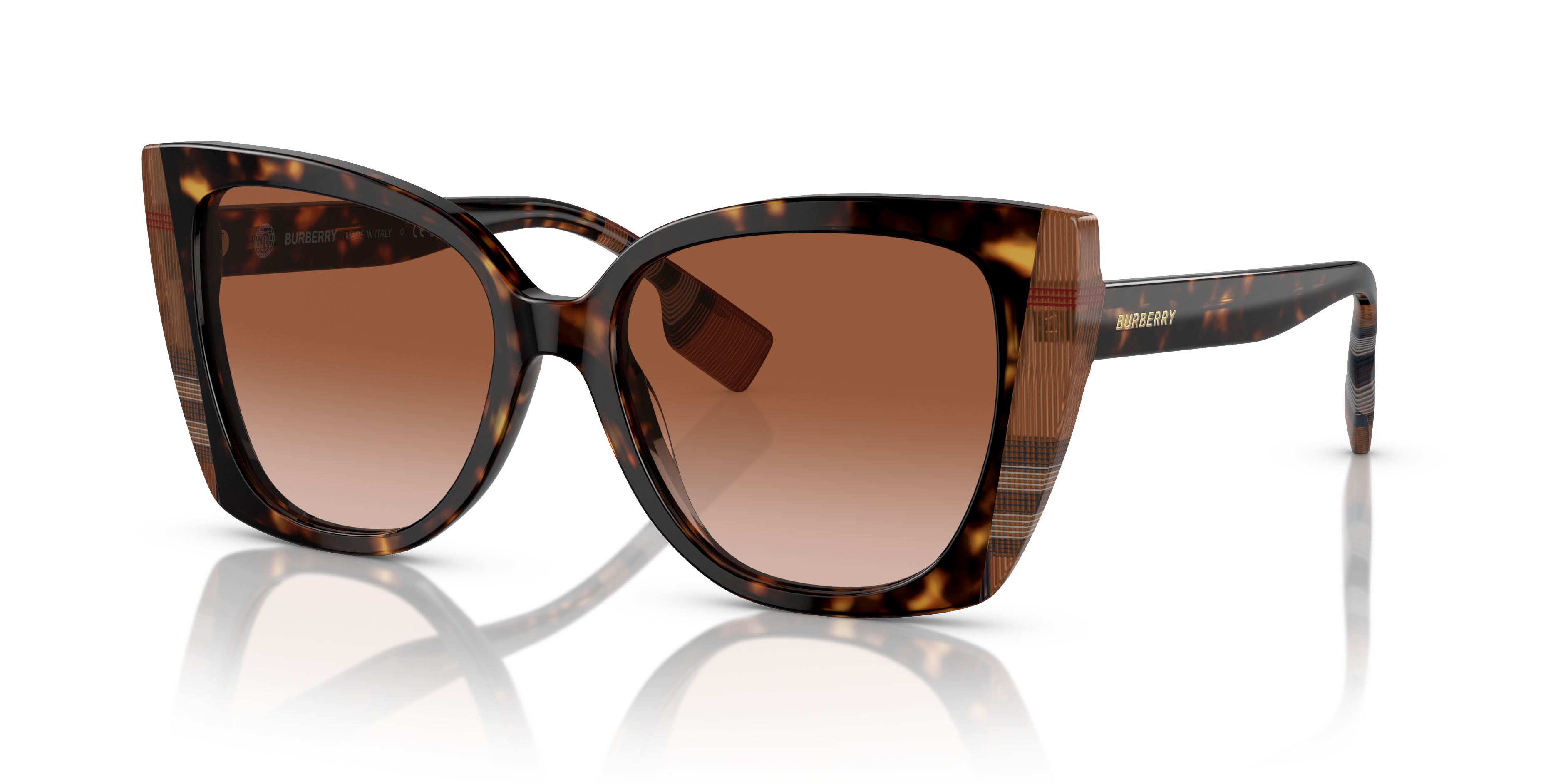 BURBERRY BE 4393 MERYL 405313 DARK HAVANA BROWN-CHECK | WOMEN'S SUNGLASSES 