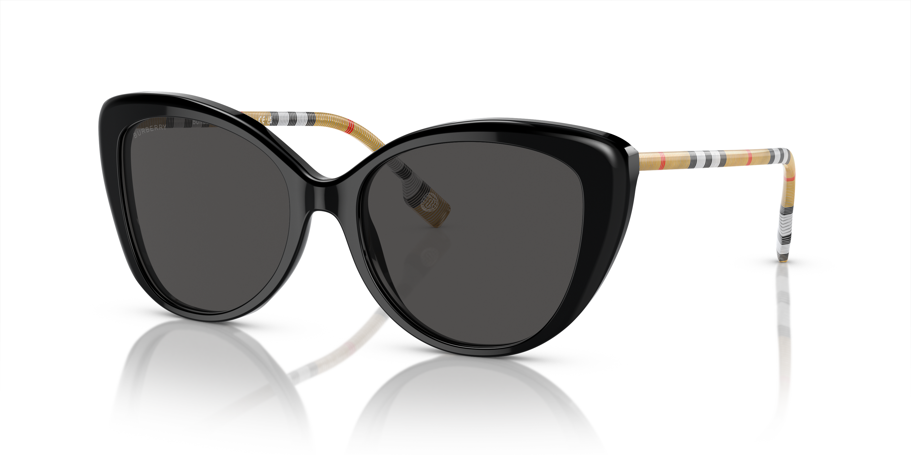 Occhiali da sole Burberry da donna modello BE4407 in colore nero, appoggiati su una superficie chiara, con astine visibili e
