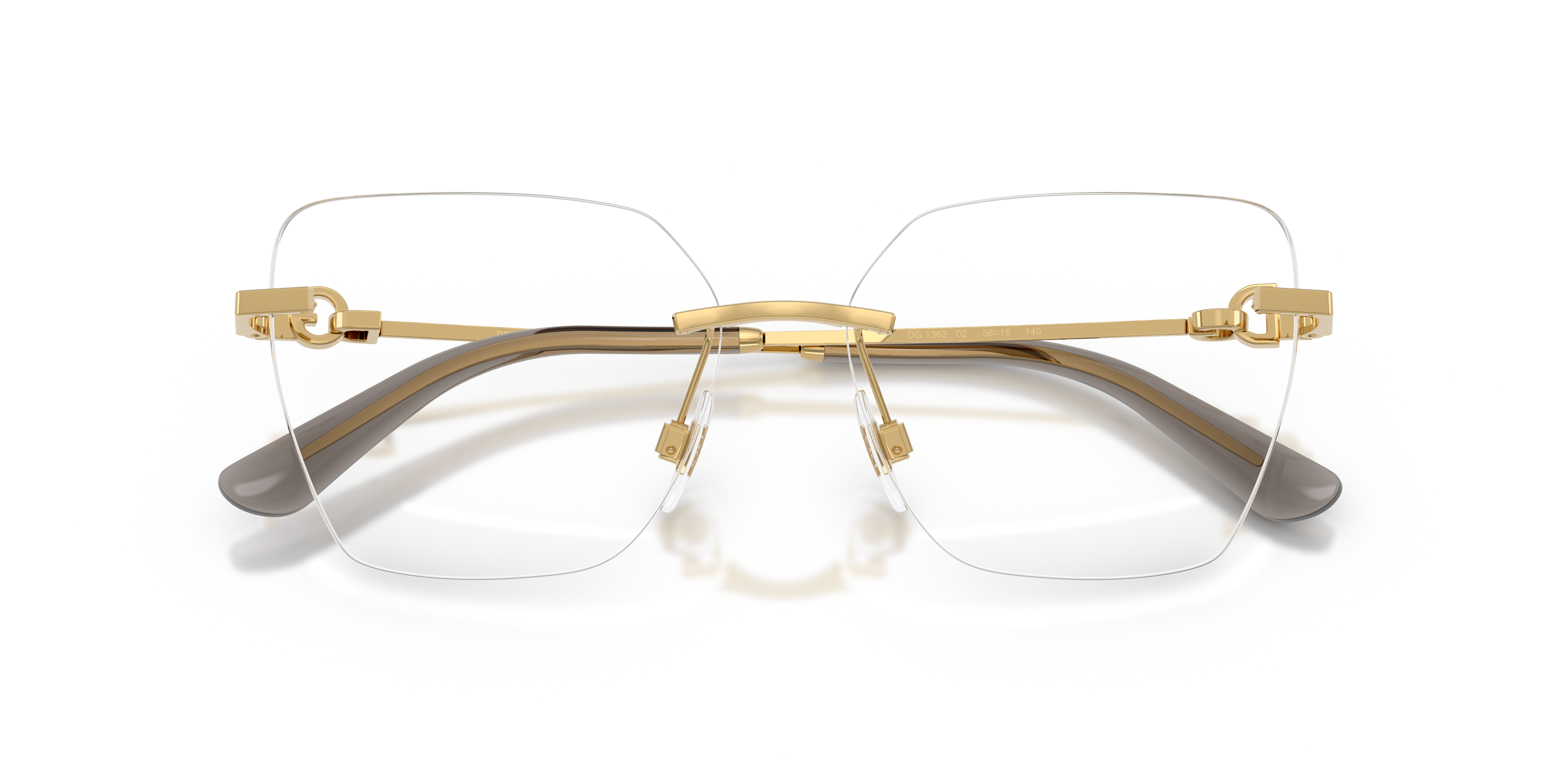 Occhiali da sole Dolce&Gabbana DG1363 da donna con montatura argentata e lenti scure, mostrati frontalmente su sfondo chiaro.