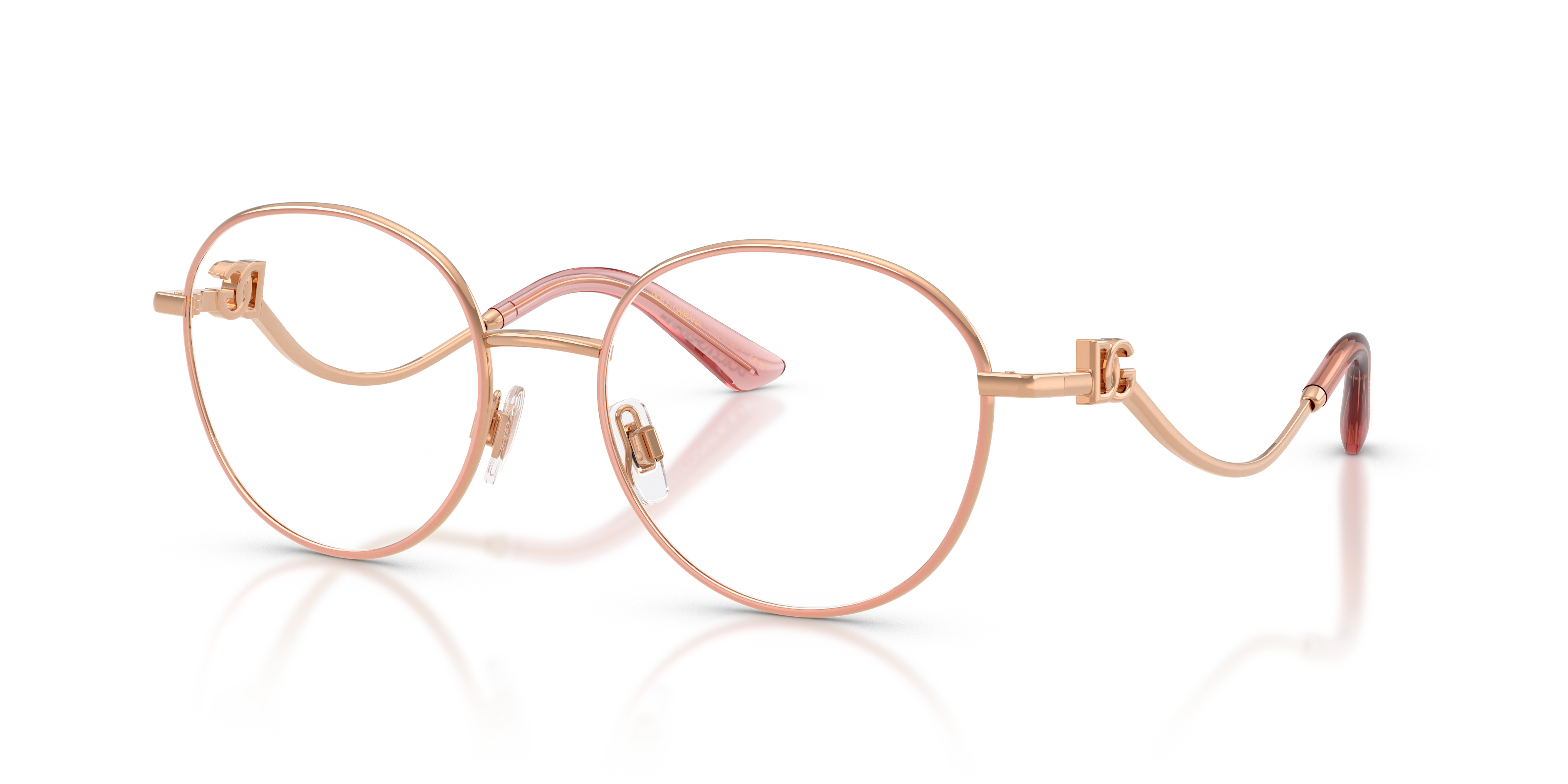 Donna che indossa gli occhiali da sole Dolce Gabbana DG1365 in colore rosa, con un'espressione elegante e sofisticata.