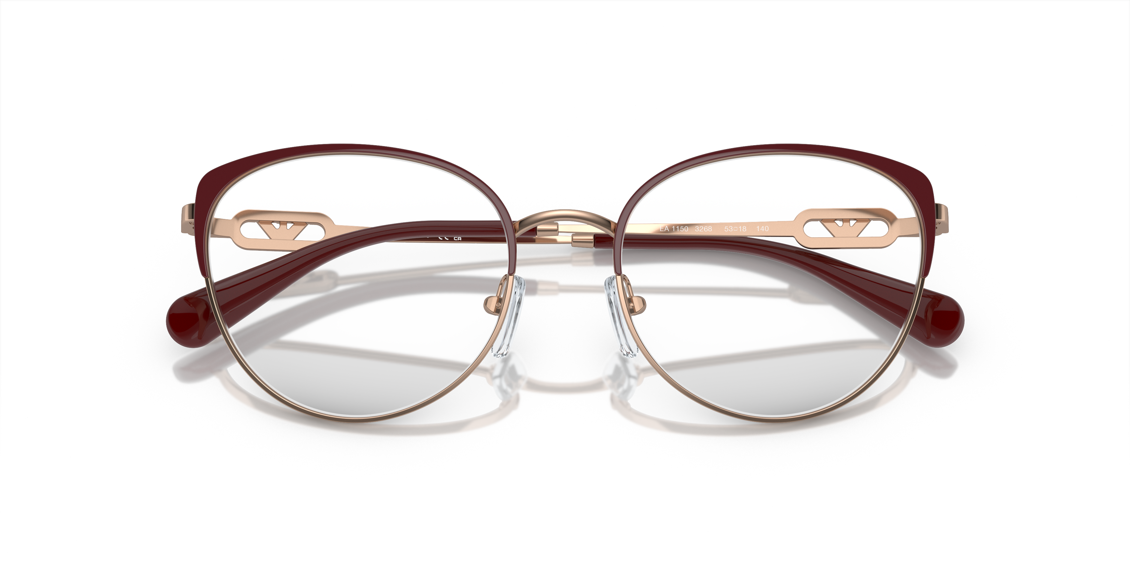 Occhiali da sole Emporio Armani 0EA1150 donna in metallo lucido oro pallido e nero, con lenti scure, visti frontalmente su sf