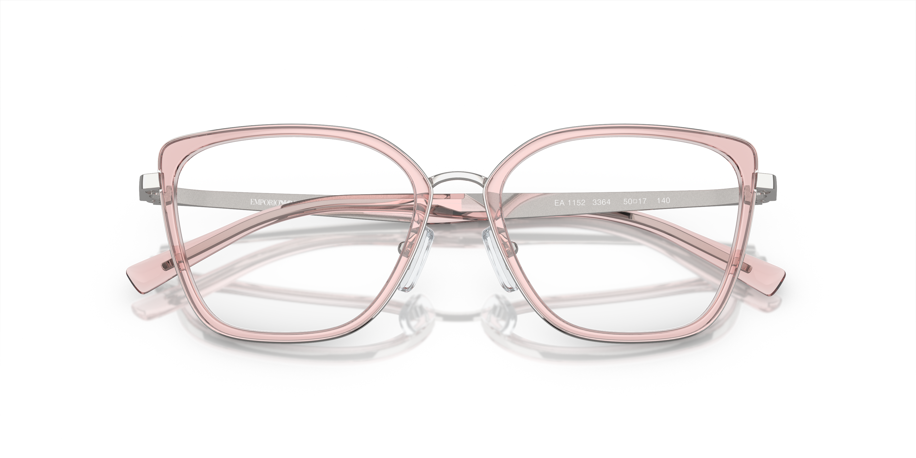 Occhiali da sole donna Emporio Armani EA1152 in metallo color oro rosa lucido, con lenti scure e logo EA sull'asta, fotografa