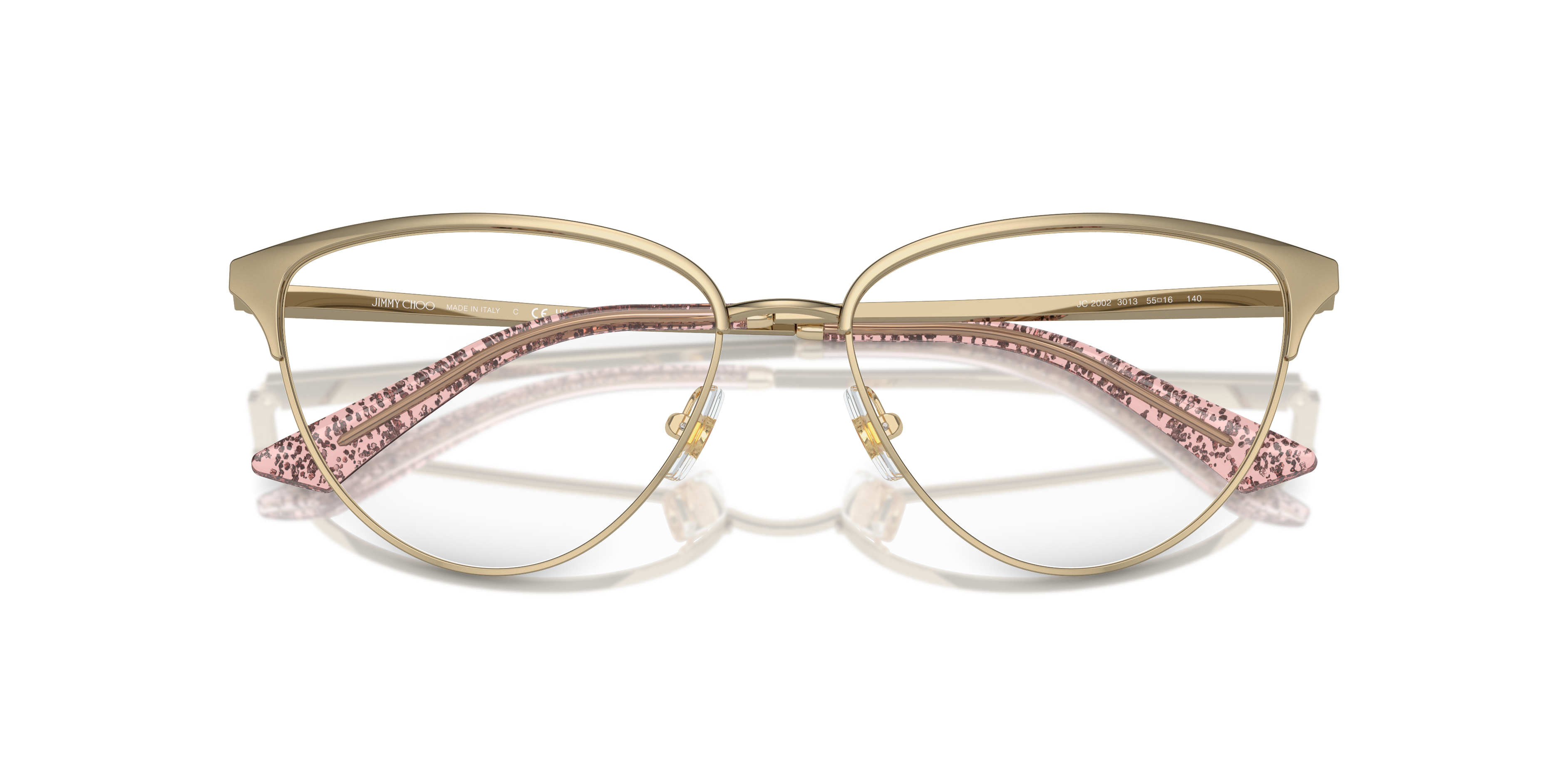 Occhiali da sole Jimmy Choo JC2002 da donna, colore argento e nero, con montatura in metallo e lenti sfumate, su sfondo bianc