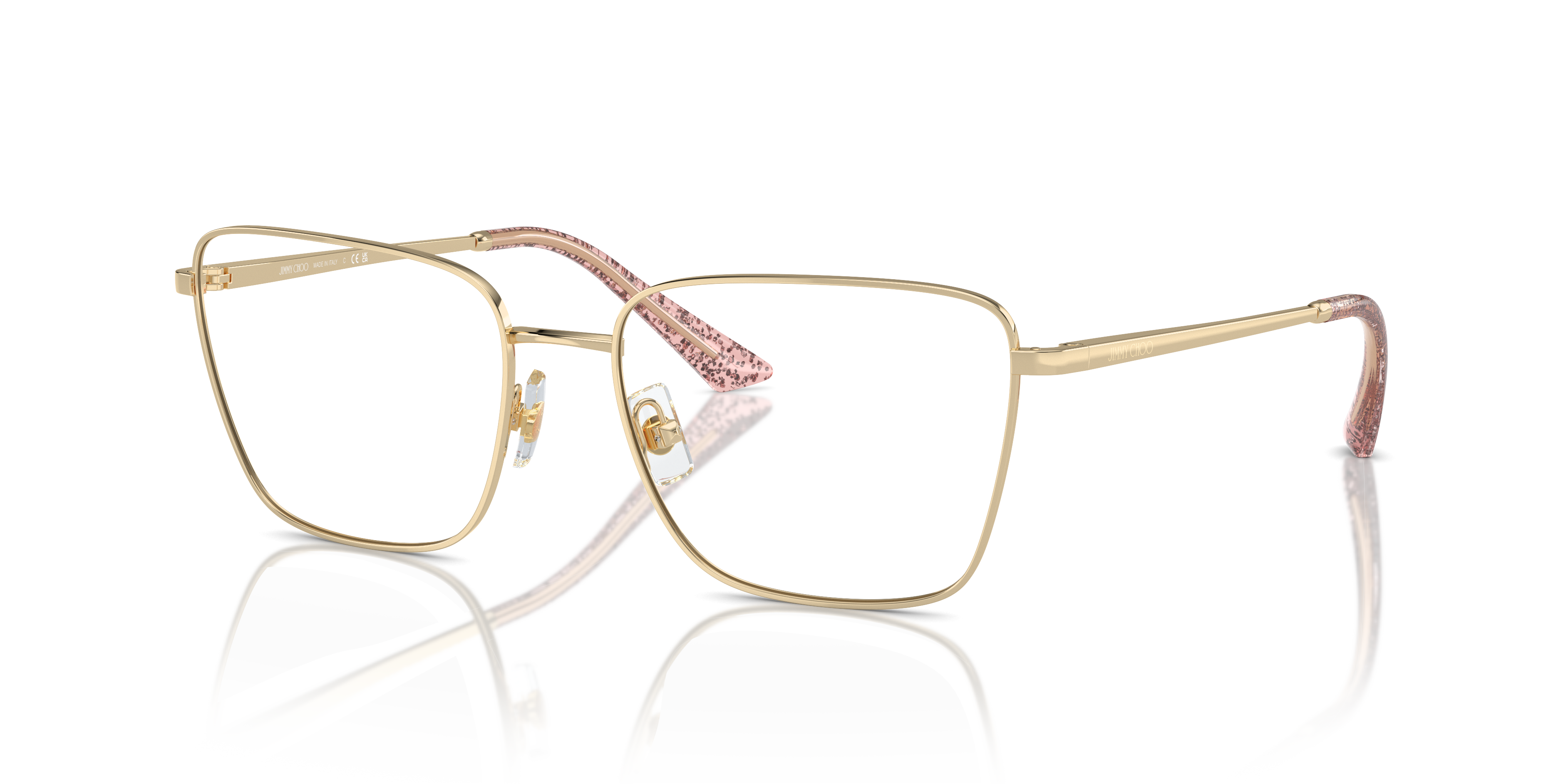 Occhiali da sole Jimmy Choo modello JC2003 da donna in colore oro pallido, posizionati elegantemente su una superficie chiara