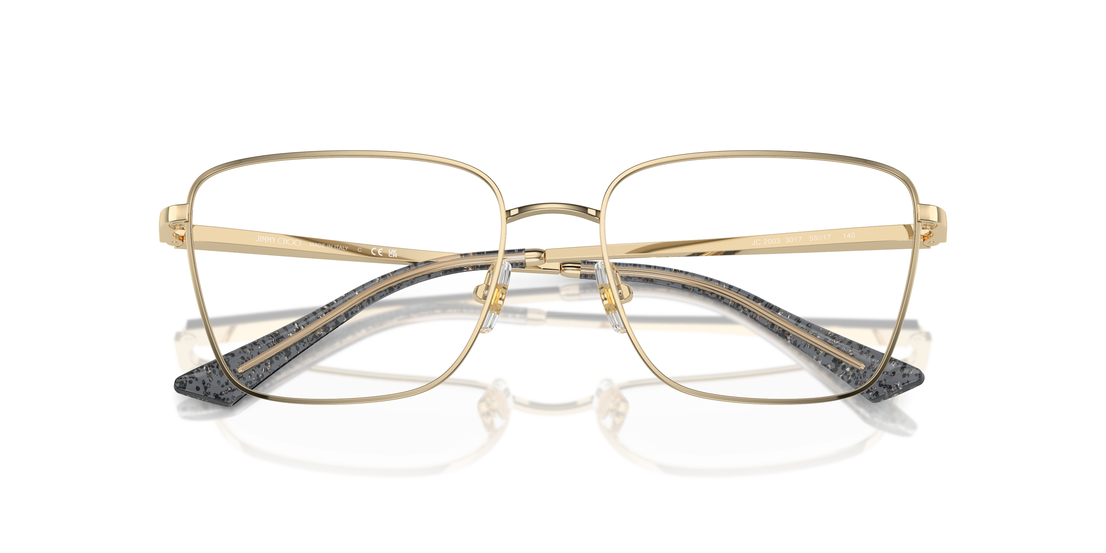 Occhiali da sole Jimmy Choo modello JC2003 da donna in colore oro pallido, posizionati elegantemente su una superficie chiara
