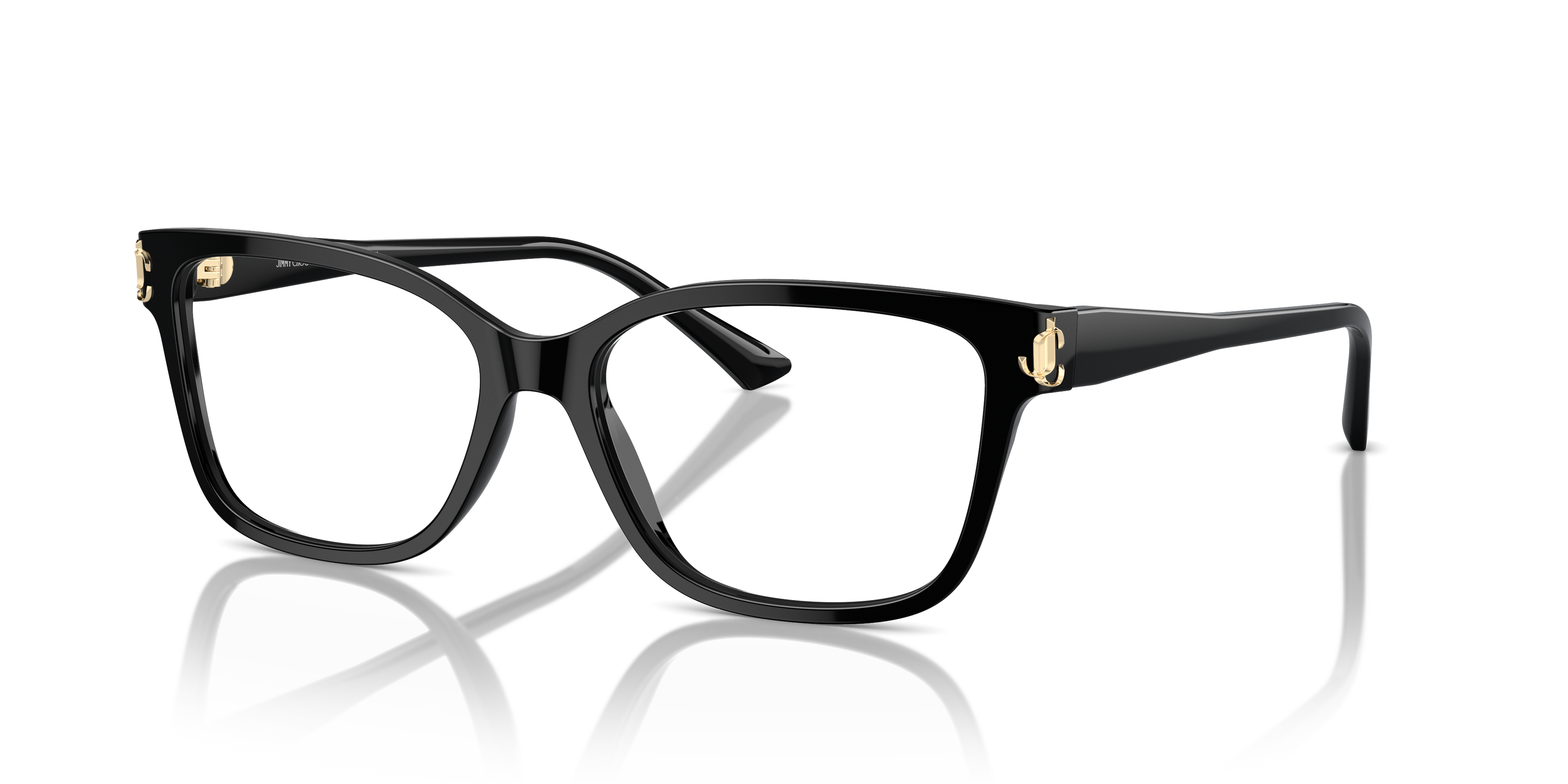 Occhiali da sole neri Jimmy Choo JC3012 da donna, con montatura squadrata in acetato lucido e logo dorato sulle aste laterali