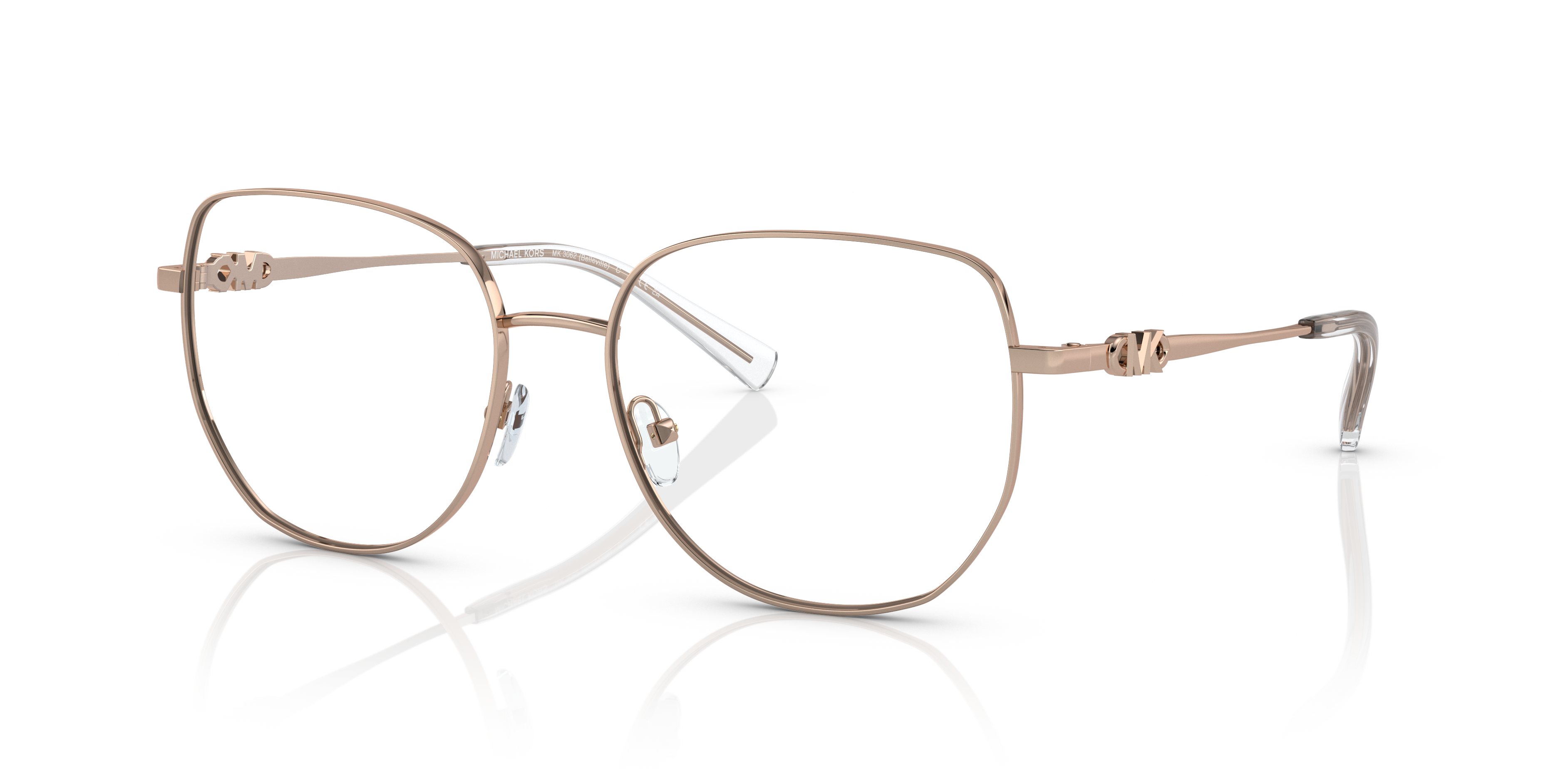 Occhiali da sole Michael Kors 0MK3062 Belleville Rose Gold da donna, vista frontale su sfondo bianco