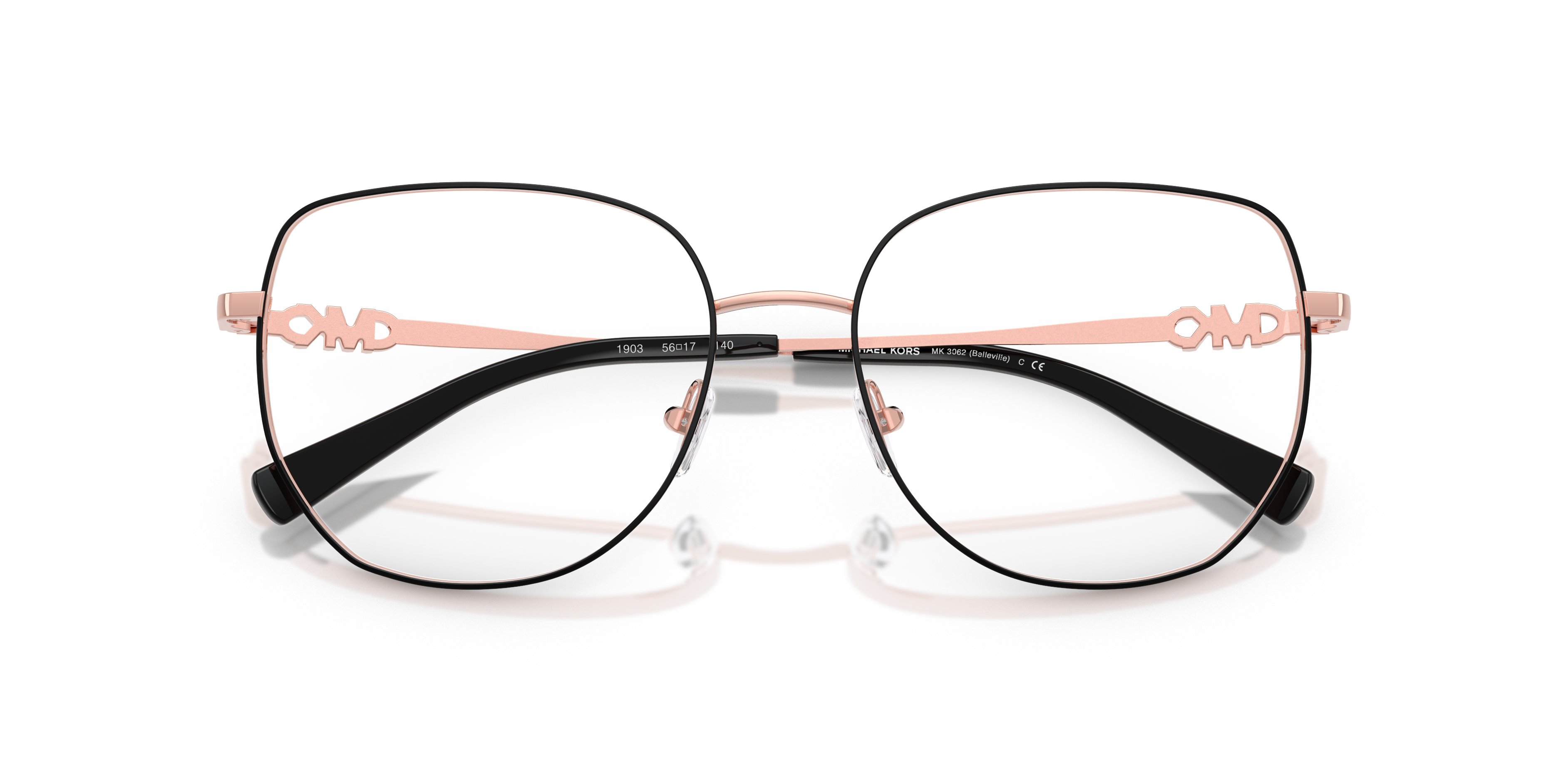 Occhiali da sole Michael Kors 0MK3062 Belleville Rose Gold da donna, vista frontale su sfondo bianco