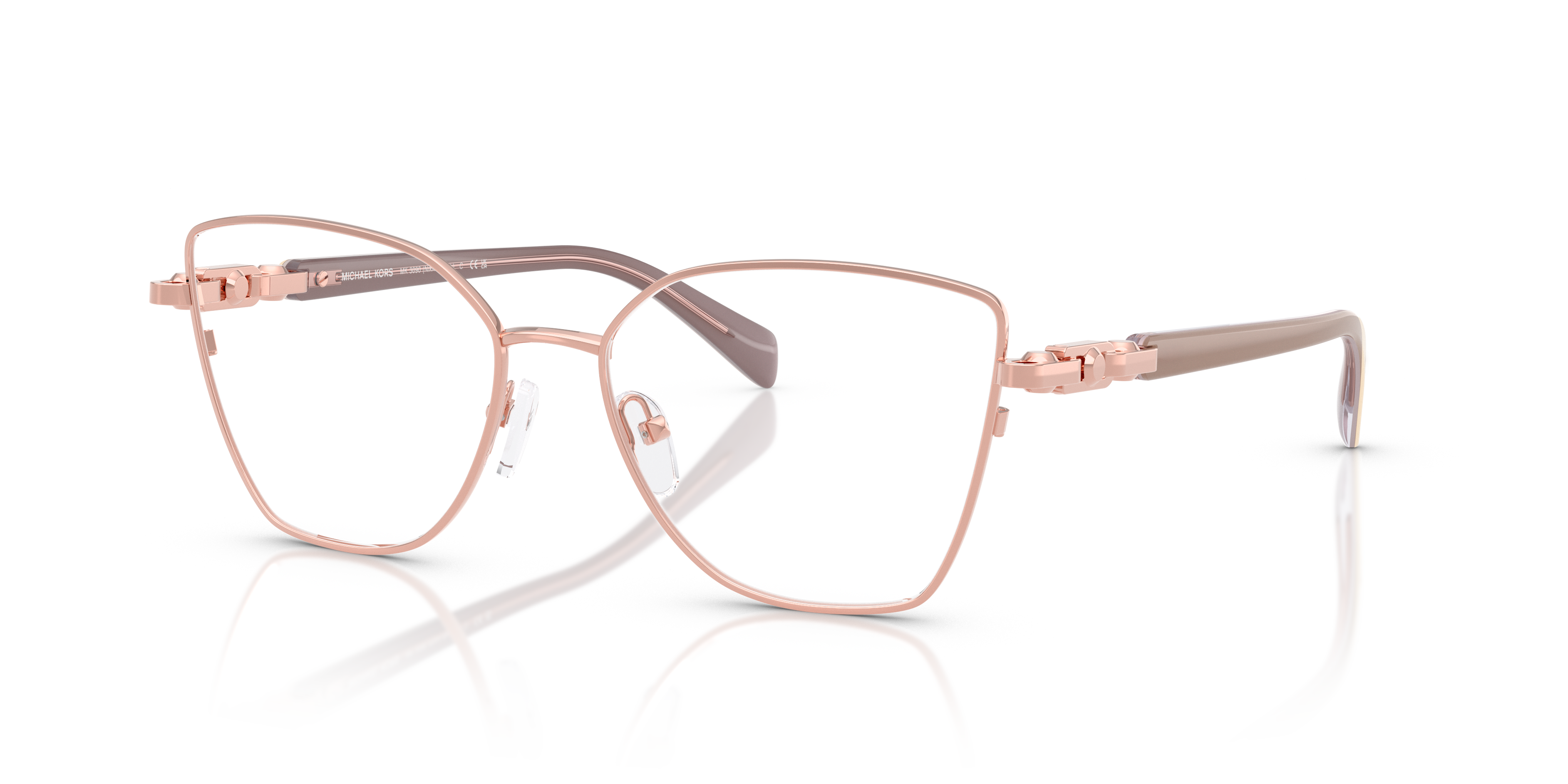Occhiali da sole Michael Kors Nikki Beach 0MK3090 da donna color Rose Gold Shiny, con montatura in metallo e lenti sfumate.