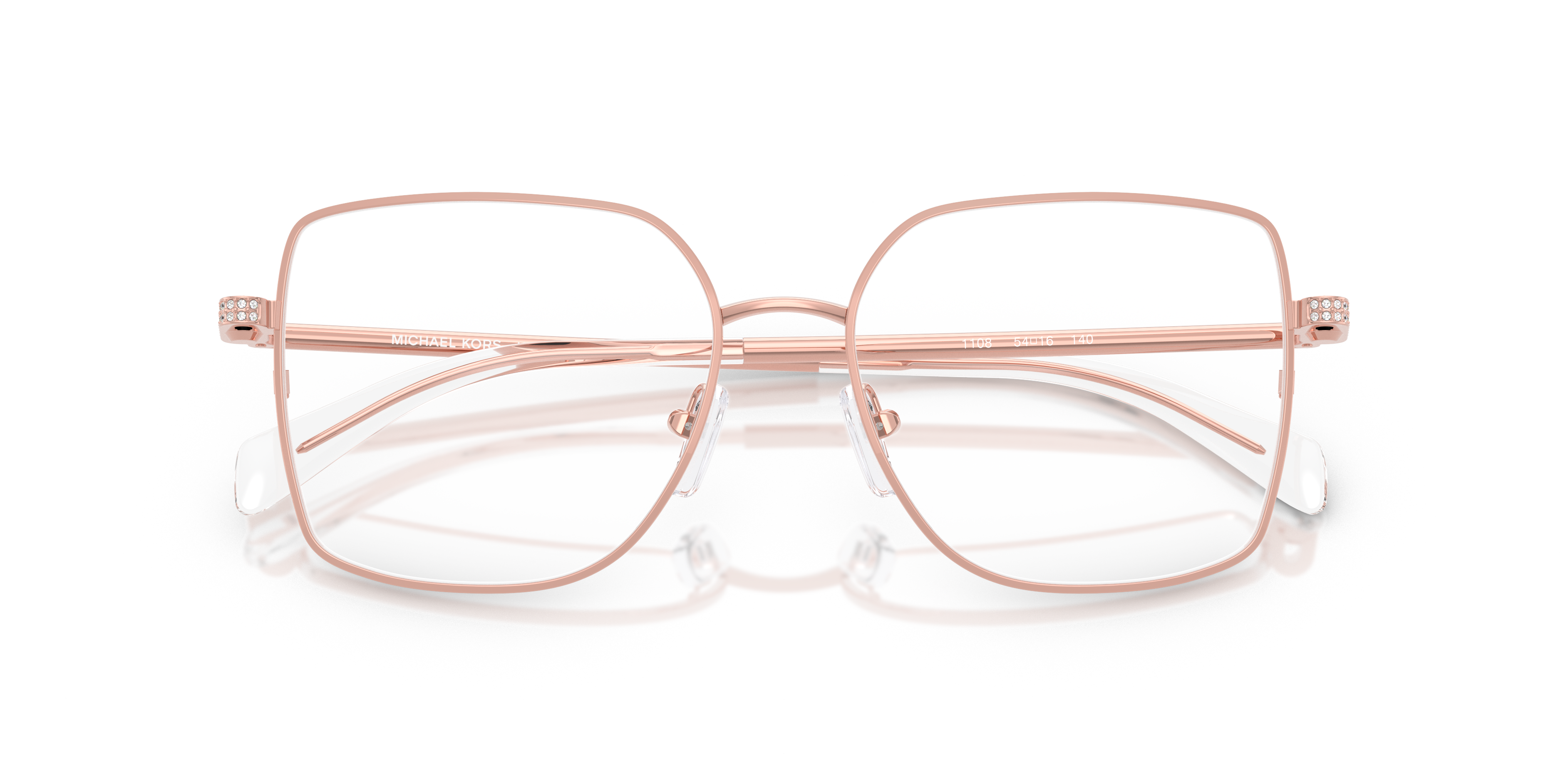 Occhiali da sole Michael Kors Ravello 0MK3091B donna, montatura oro lucido e lenti scure, posti su uno sfondo chiaro.