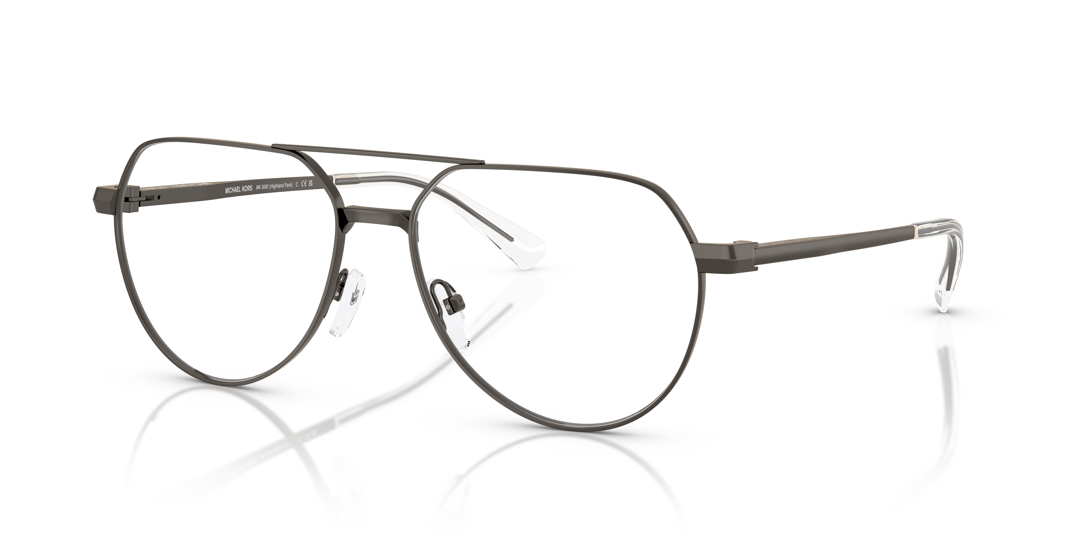 Occhiali da sole uomo Michael Kors 0MK3092 Highland Park Matte Gunmetal in primo piano su sfondo chiaro