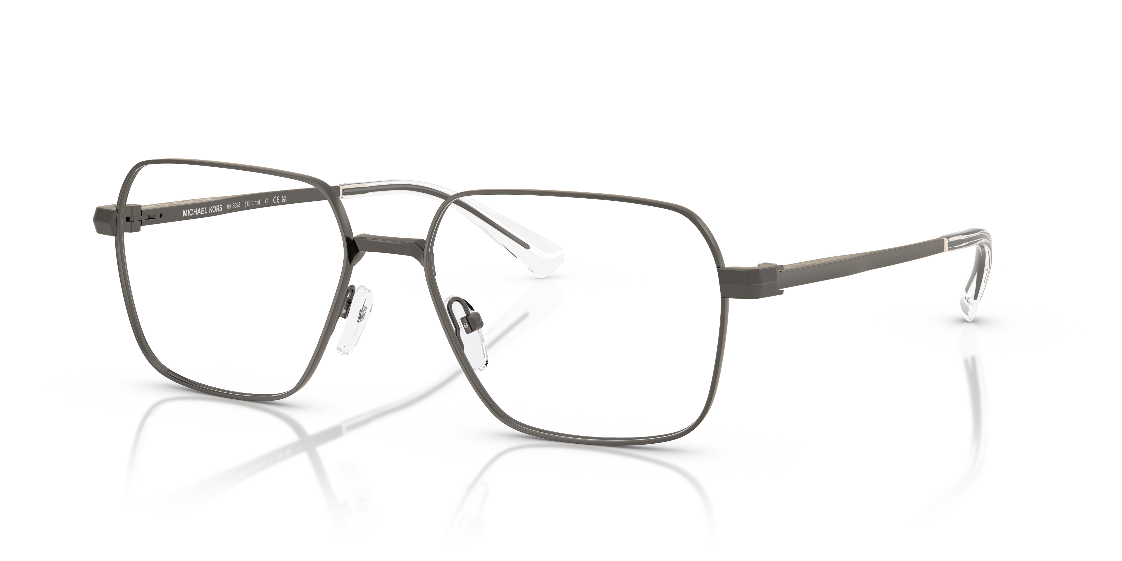 Occhiali da sole Michael Kors da uomo modello Encino 0MK3093, colore Matte Gunmetal, su sfondo chiaro.