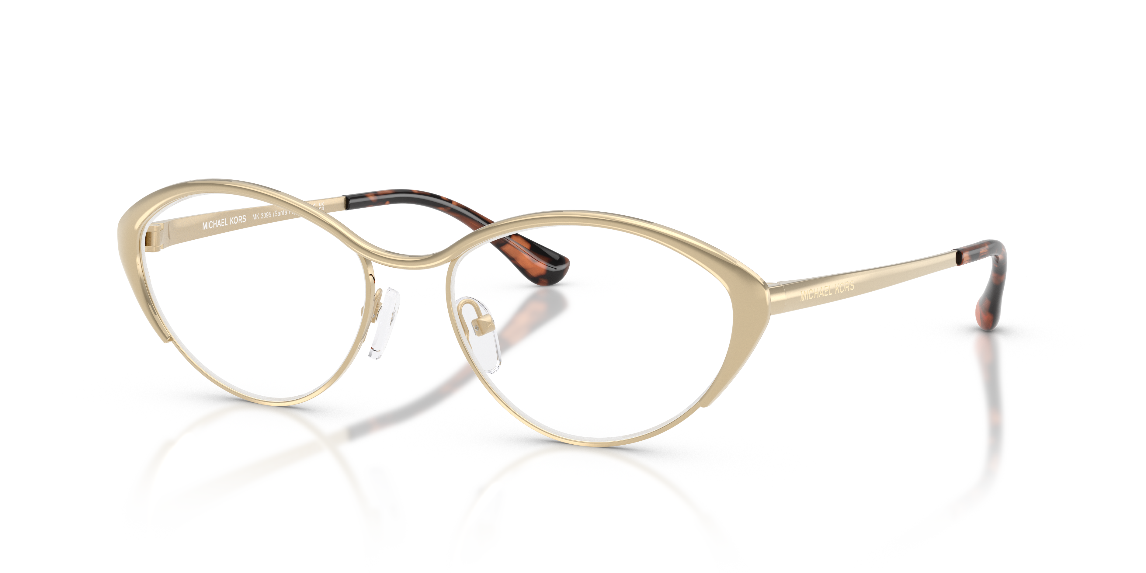 Occhiali da sole Michael Kors Santa Fe 0MK3095 Light Gold per donna, con montatura in metallo oro chiaro e lenti scure, mostr
