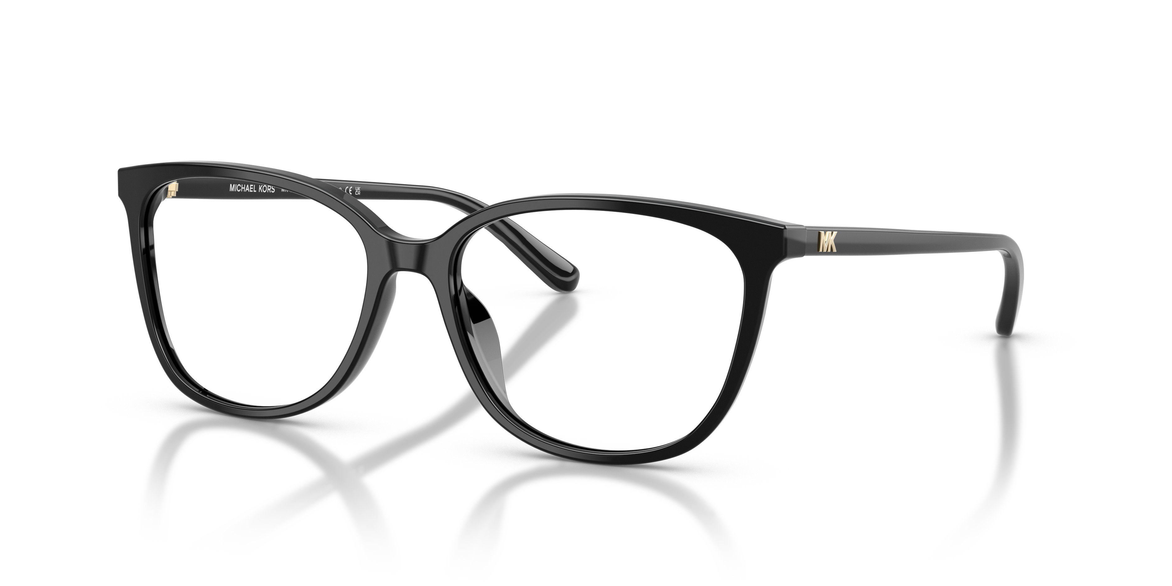 Occhiali da sole neri Michael Kors modello Santa Clara 0MK4067U indossati da una donna, con montatura cat-eye in acetato luci