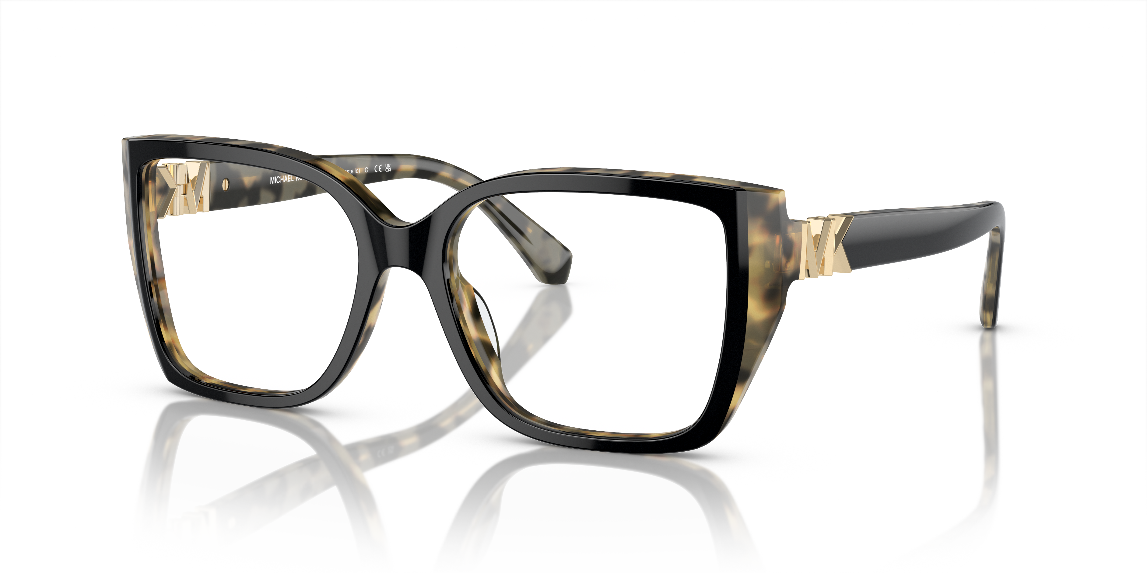 Occhiali da sole Michael Kors Castello 0MK4115U Black/Amber Tortoise, vista frontale su sfondo neutro
