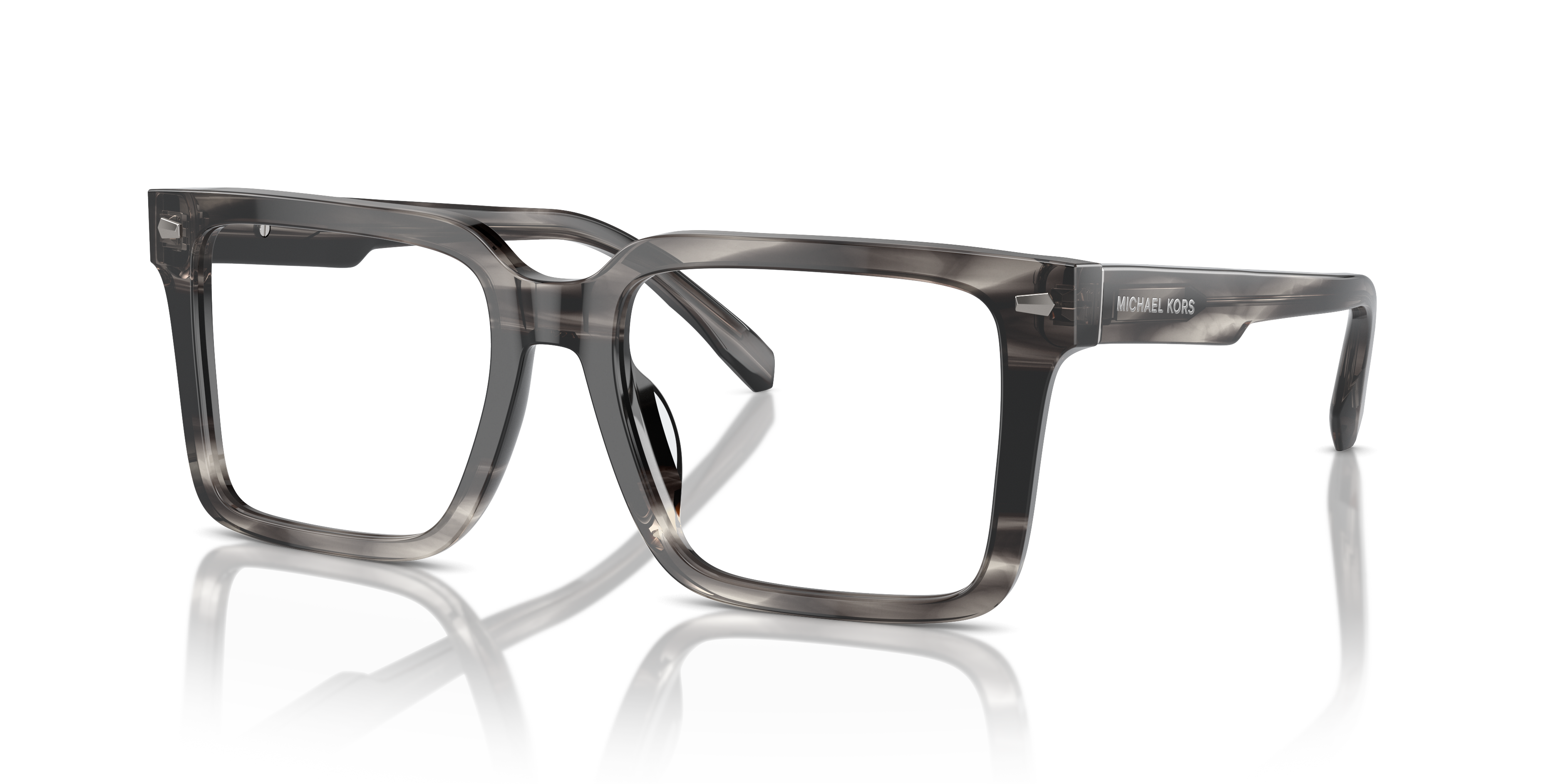 Occhiali da sole Michael Kors Mosel 0MK4121U uomo in acetato color Black Horn, montatura squadrata con lenti scure, in primo