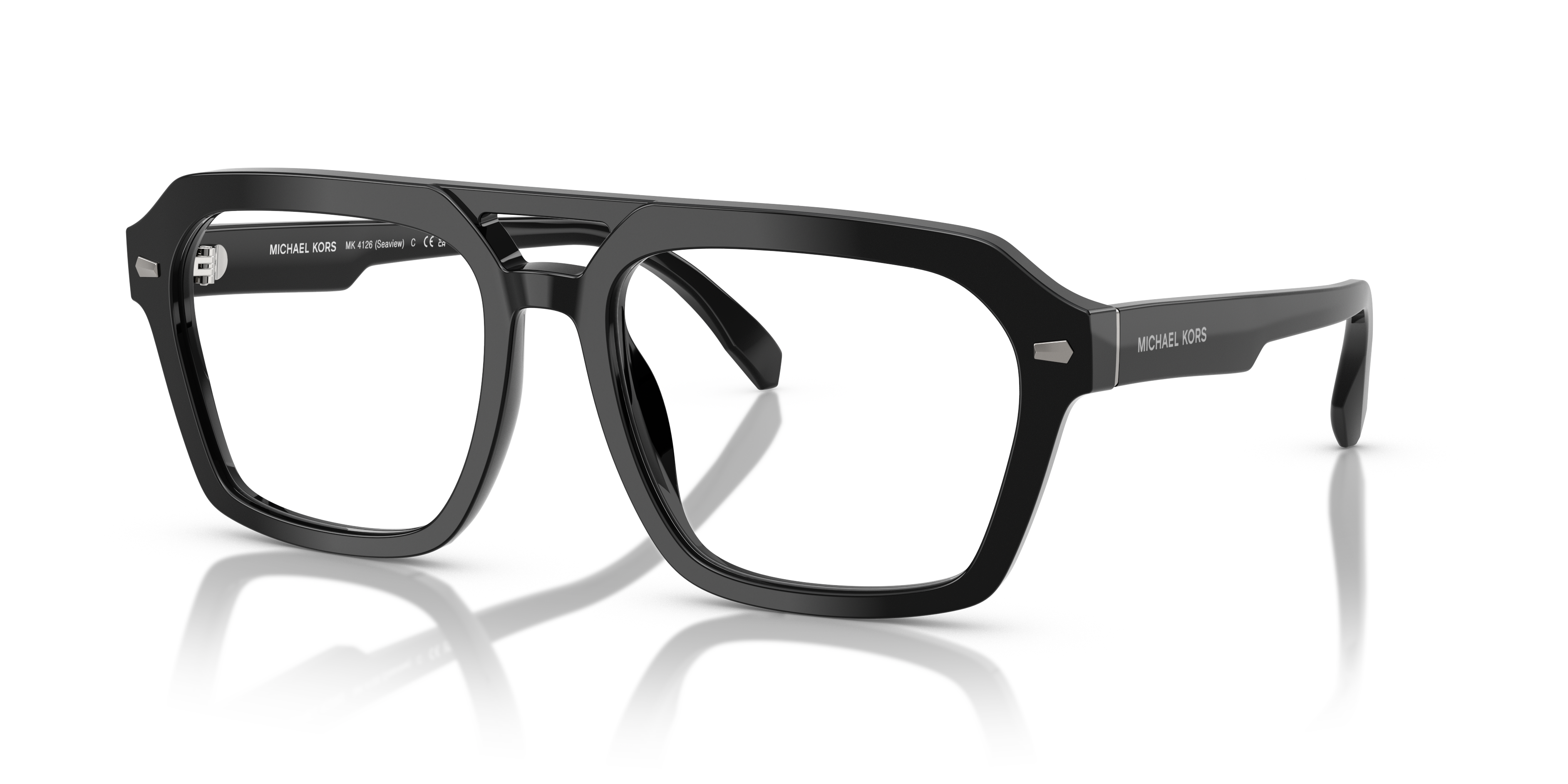 Occhiali da sole Michael Kors da uomo modello 0MK4126 Seaview di colore nero, montatura in acetato, visti frontalmente su sfo