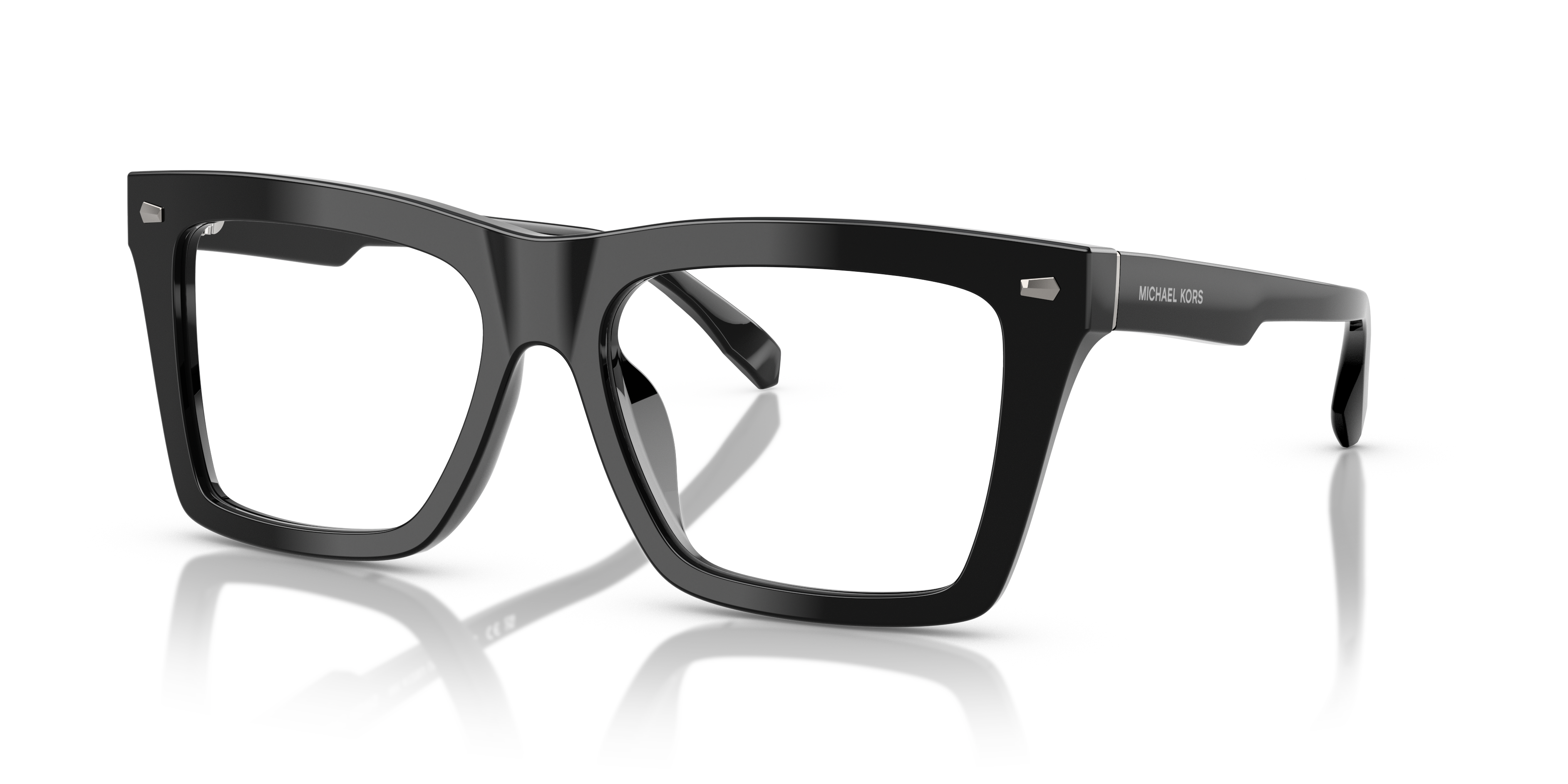 Occhiali da sole Michael Kors modello Augusta 0MK4128U da uomo, colore nero lucido, su sfondo chiaro