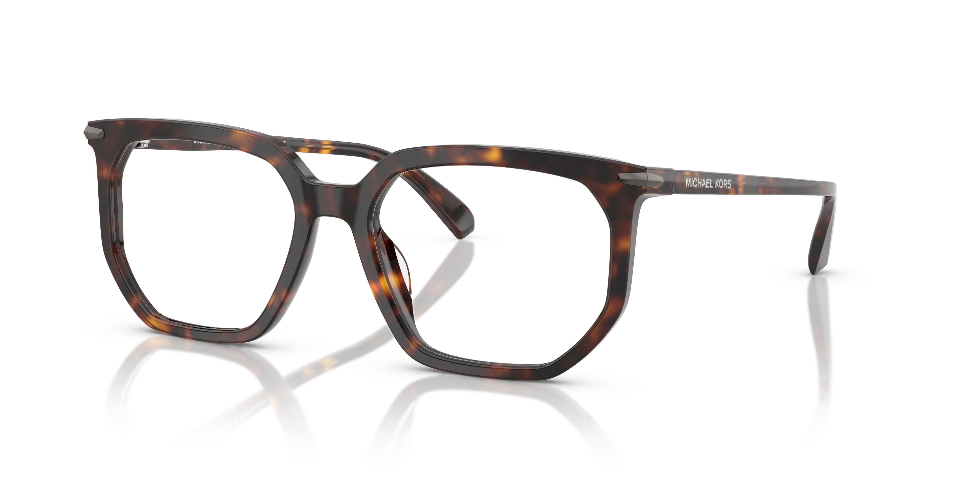 Occhiali da sole Michael Kors 0MK4158U Sequoia da uomo con montatura Dark Tortoise e lenti scure, mostrati frontalmente su sf