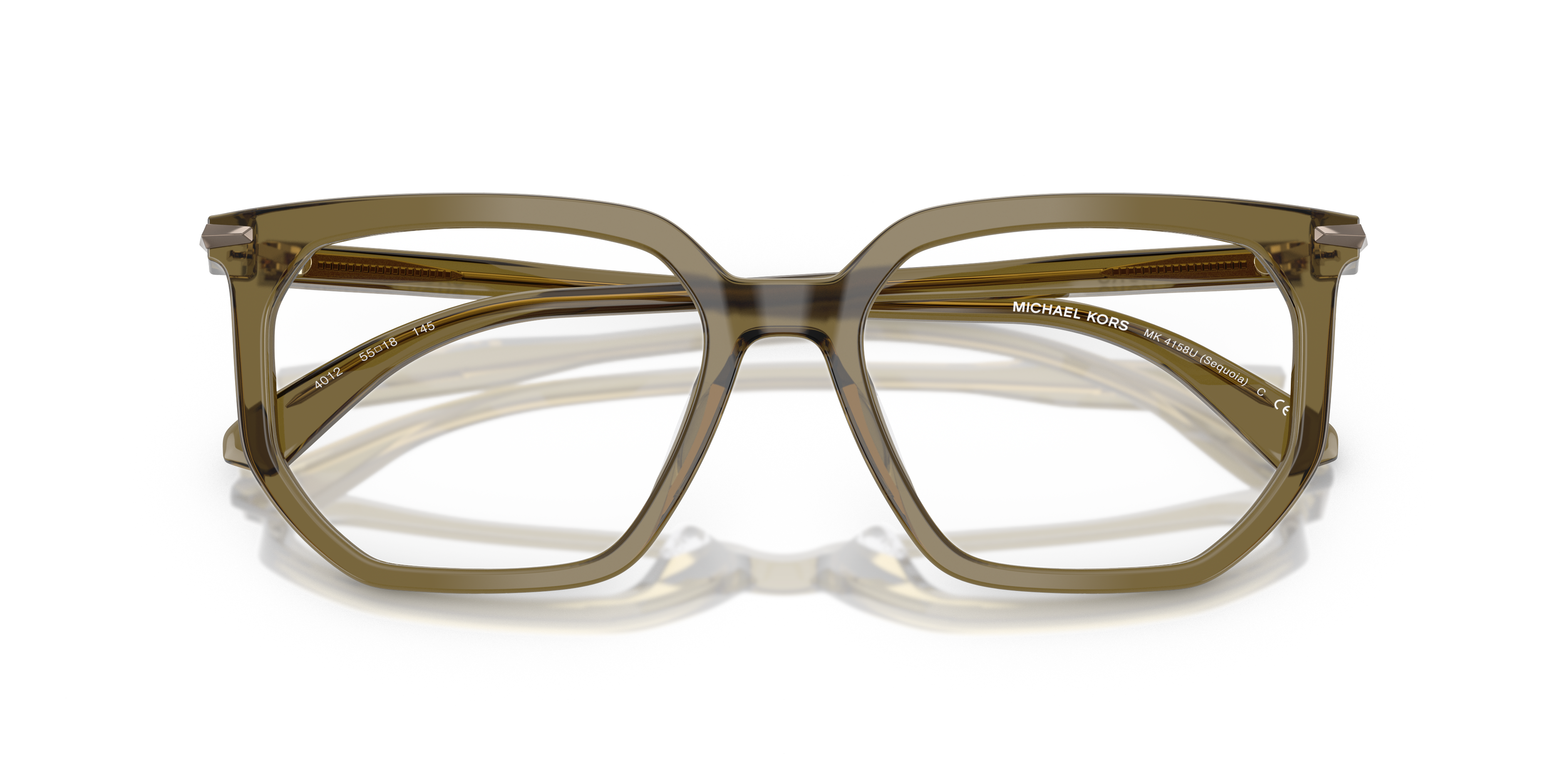 Occhiali da sole Michael Kors 0MK4158U Sequoia da uomo con montatura Dark Tortoise e lenti scure, mostrati frontalmente su sf