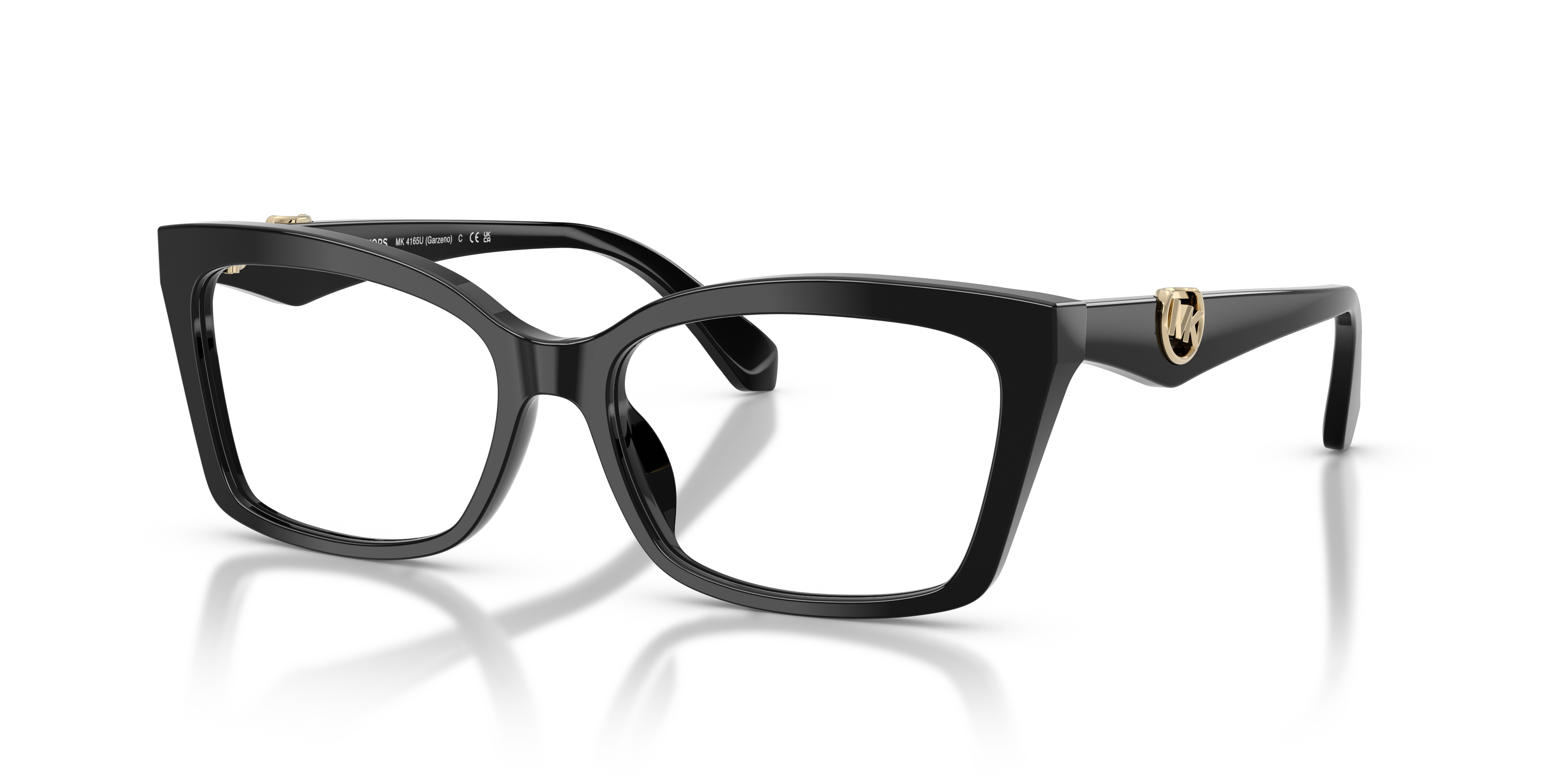 Occhiali da sole Michael Kors 0MK4165U GARZENO da donna neri, montatura in acetato lucido e lenti scure, mostrati su sfondo n