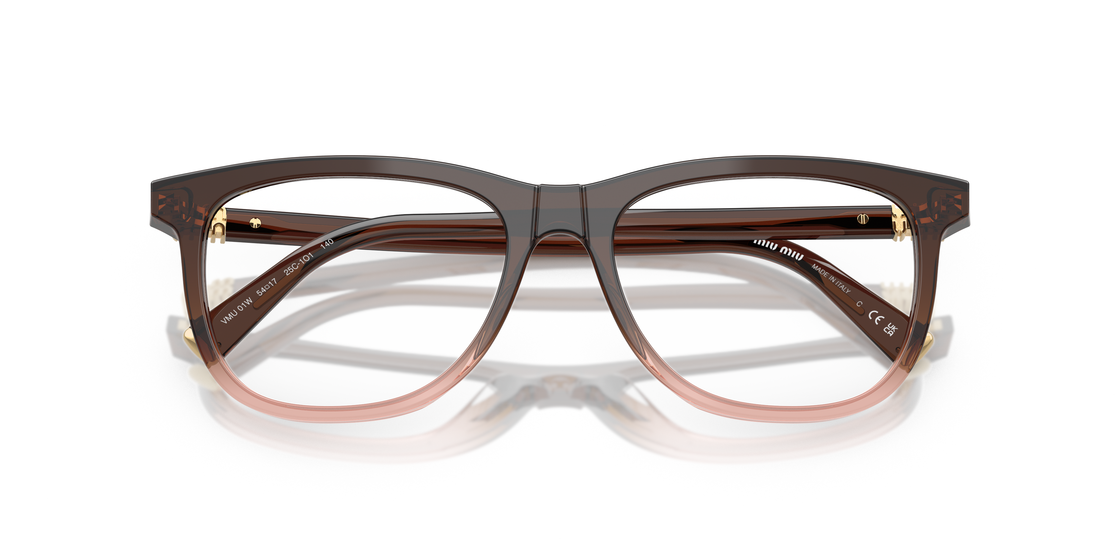Occhiali da sole Miu Miu 0MU 01WV Honey Havana da donna, mostrati di profilo su sfondo chiaro e dettagliato.