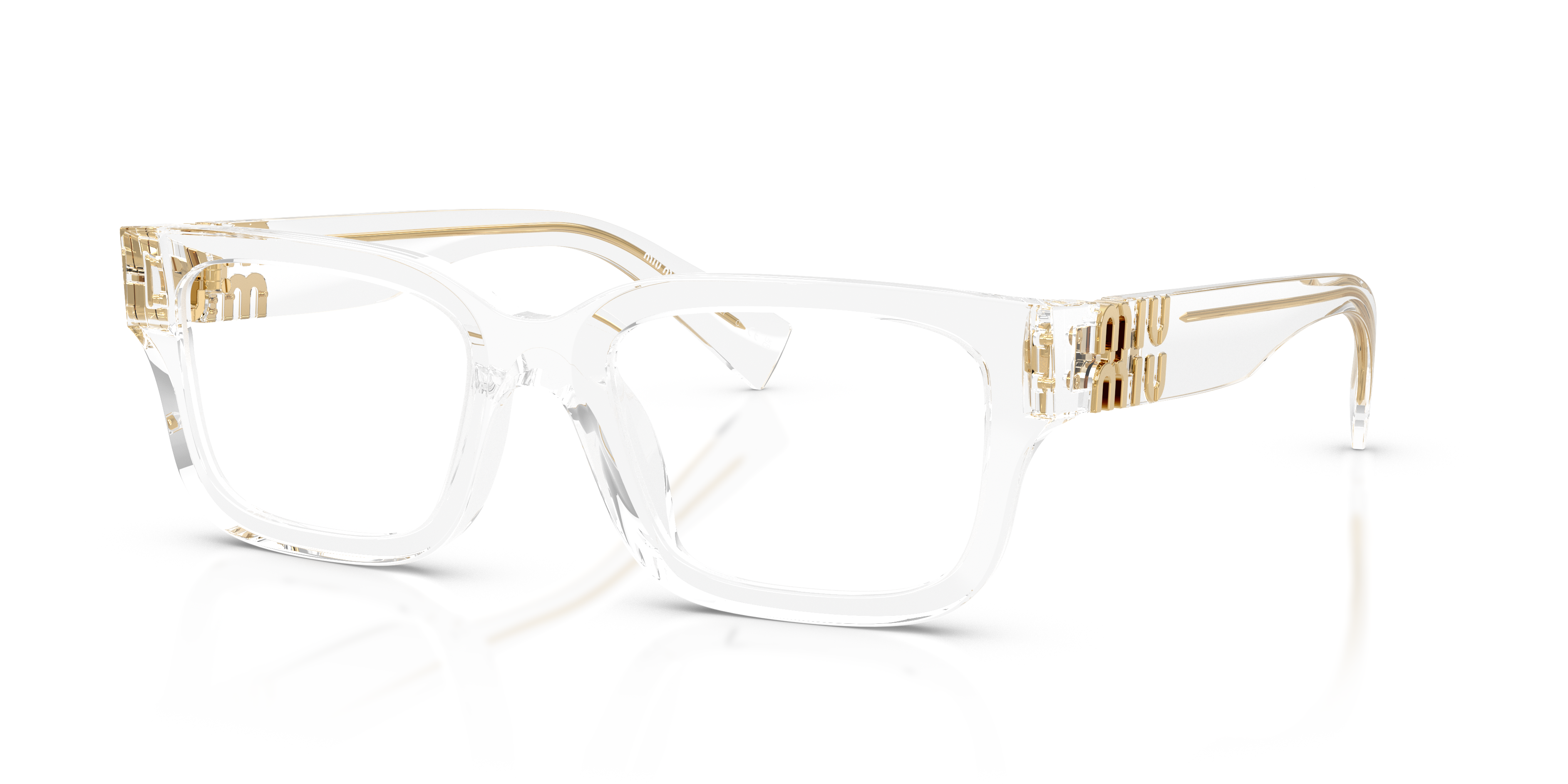 Occhiali da sole Miu Miu 0MU 02YV da donna con montatura trasparente, visti di fronte.