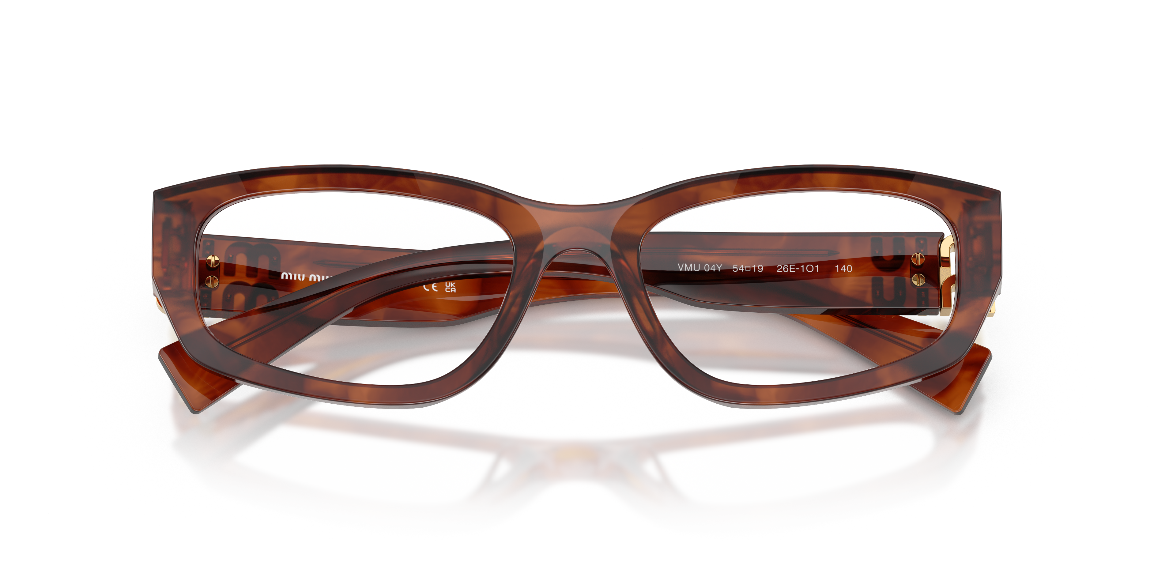 Occhiali da sole Miu Miu 0MU 04YV da donna, montatura trasparente color Mauve con lenti scure e logo sulle aste.