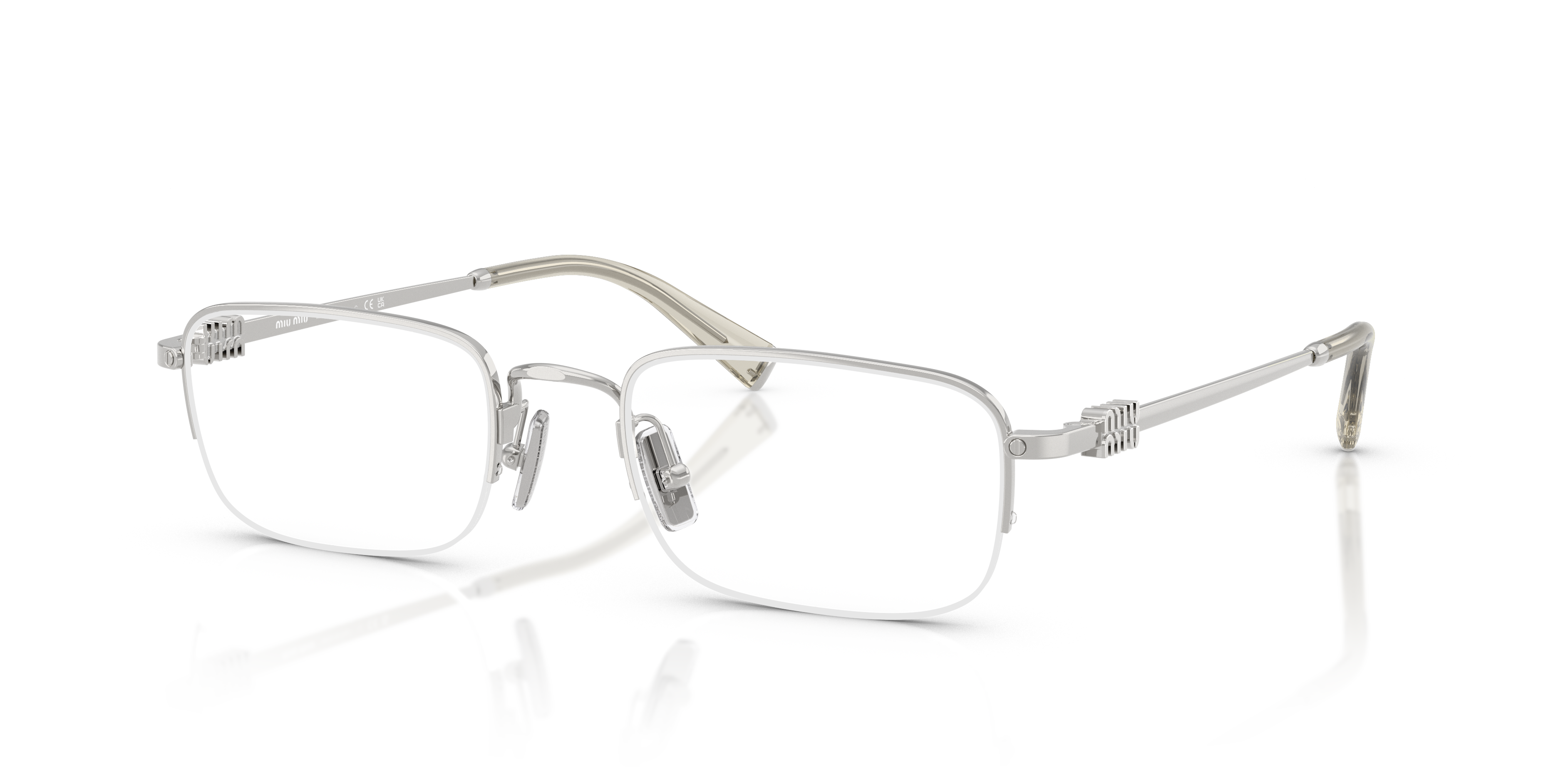 Occhiali da sole Miu Miu 0MU 52WV Silver da donna con montatura squadrata color argento lucido e lenti scure.