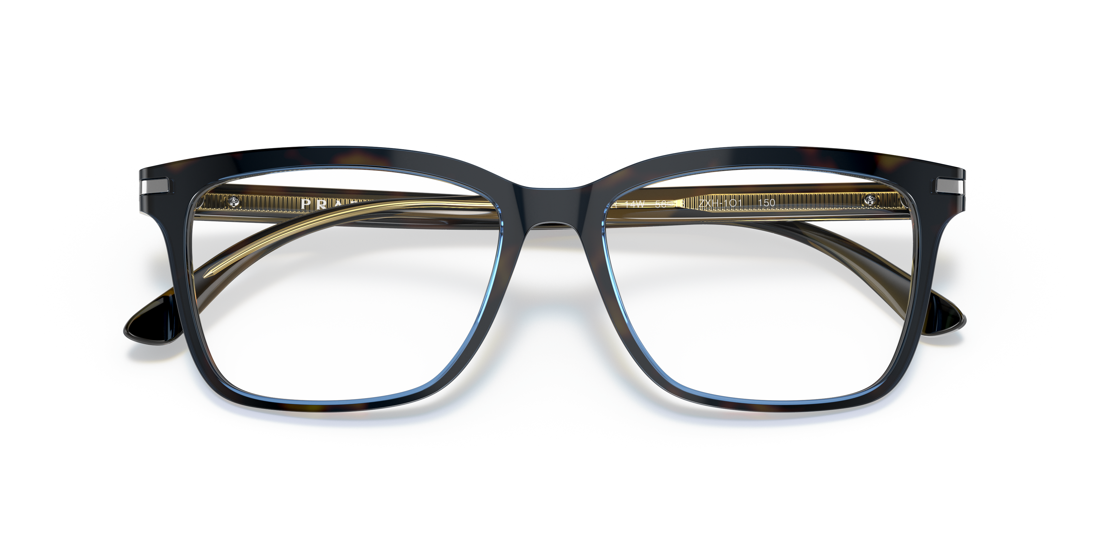 Occhiali da sole Prada PR 14WV da uomo in colore Blu Striato, con montatura in acetato lucido e lenti scure, presentati su sf