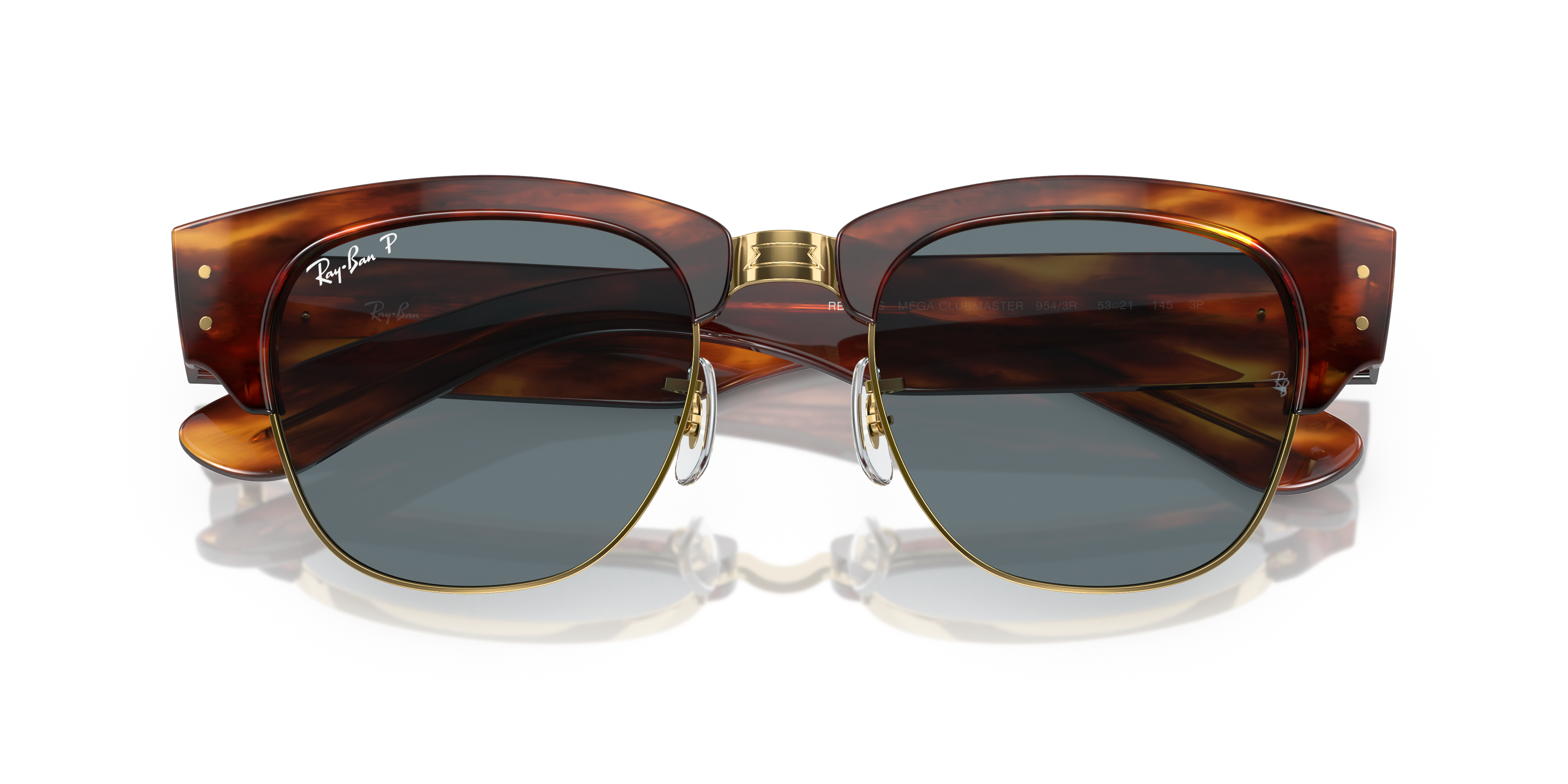 Occhiali da sole Ray-Ban Mega Clubmaster 0RB0316S unisex, montatura Havana con dettagli blu e lenti scure, mostrati frontalme