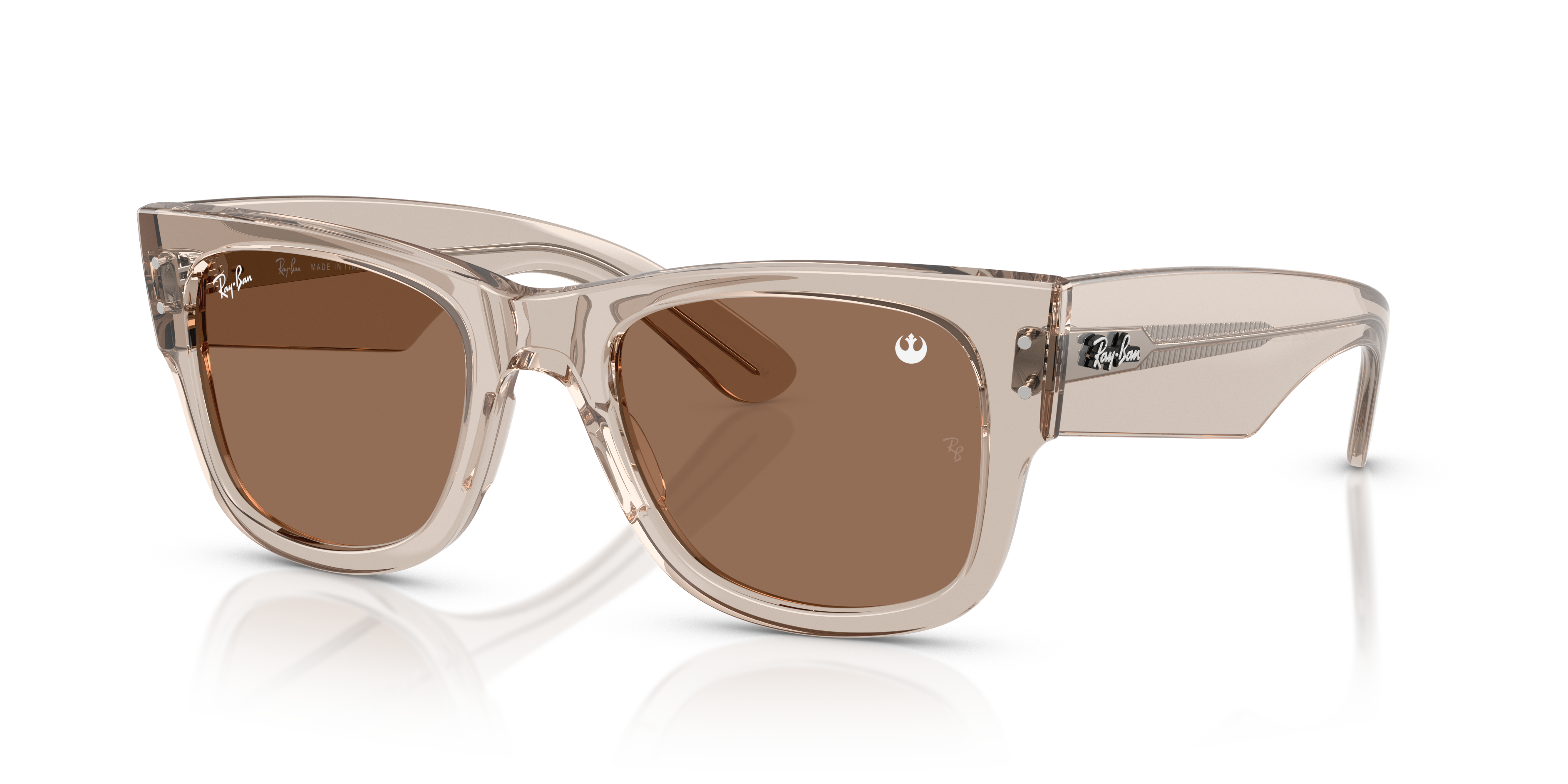 Occhiali da sole Ray-Ban Mega Wayfarer 0RB0840S unisex con montatura marrone chiaro trasparente e lenti scure, visti frontalm