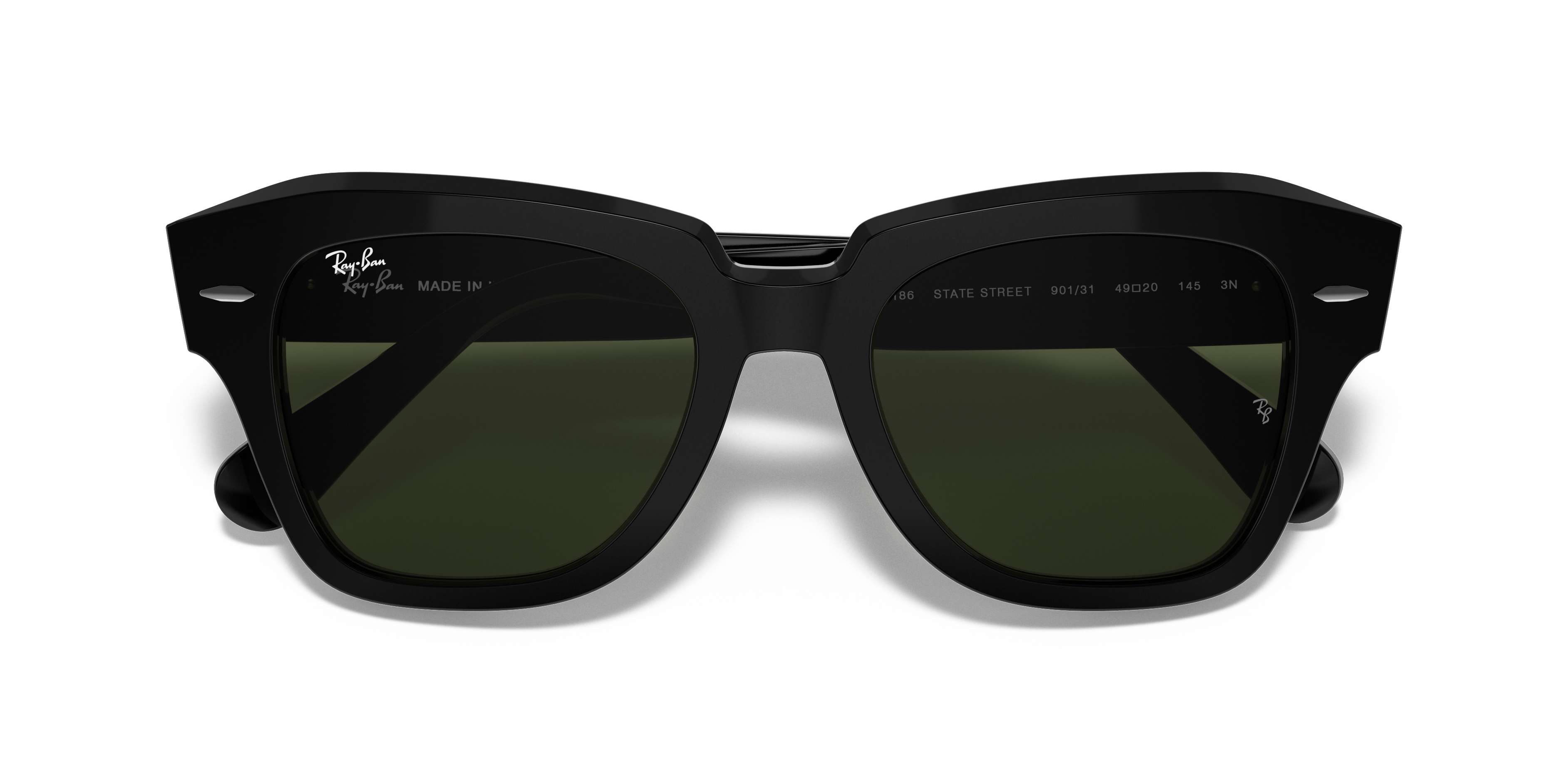 Occhiali da sole Ray-Ban State Street donna con montatura Havana On Transparent Brown e lenti marroni, su sfondo chiaro