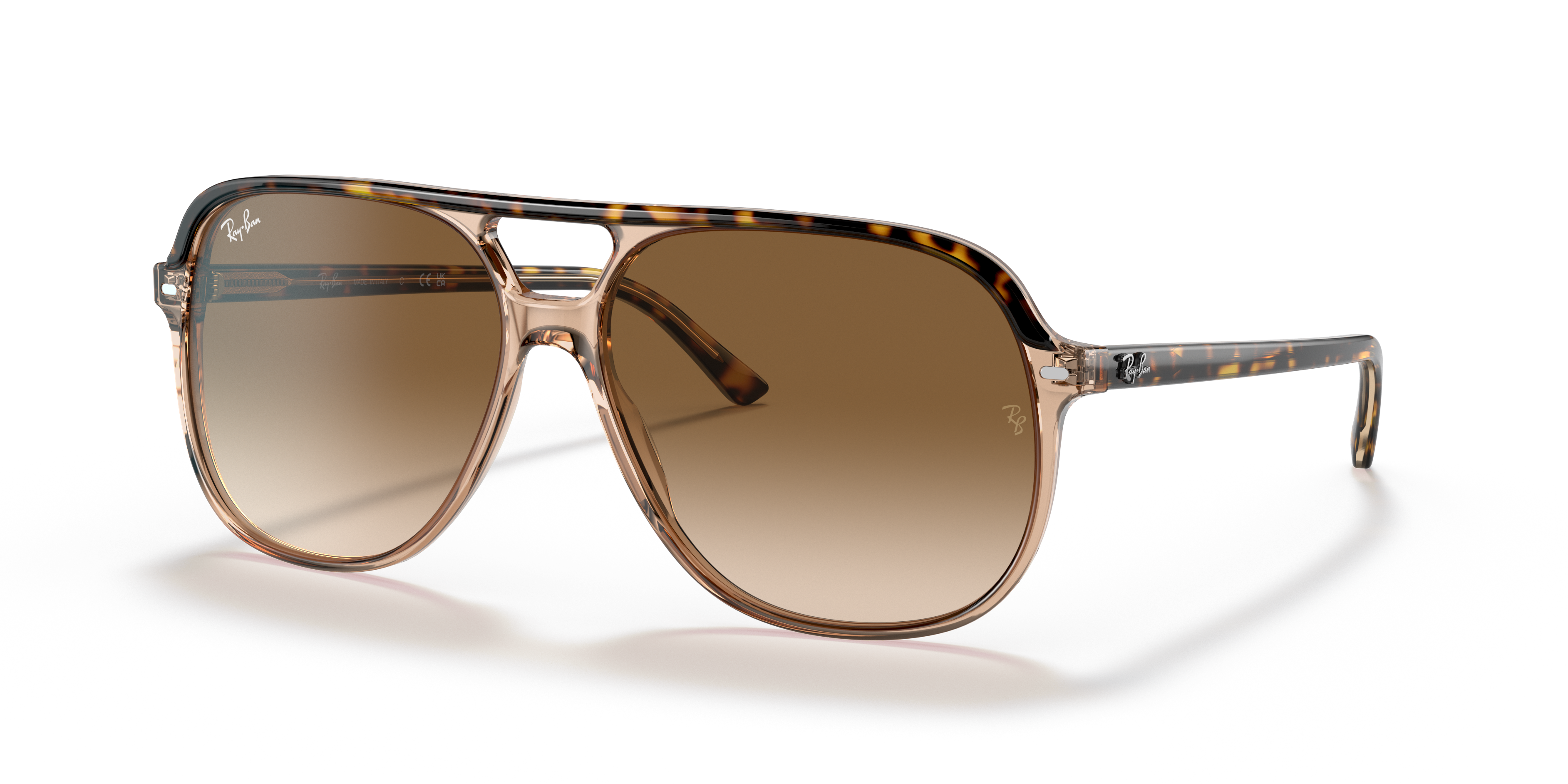 Occhiali da sole Ray-Ban Bill modello 0RB2198 Havana On Transparent Brown, vista frontale su sfondo bianco