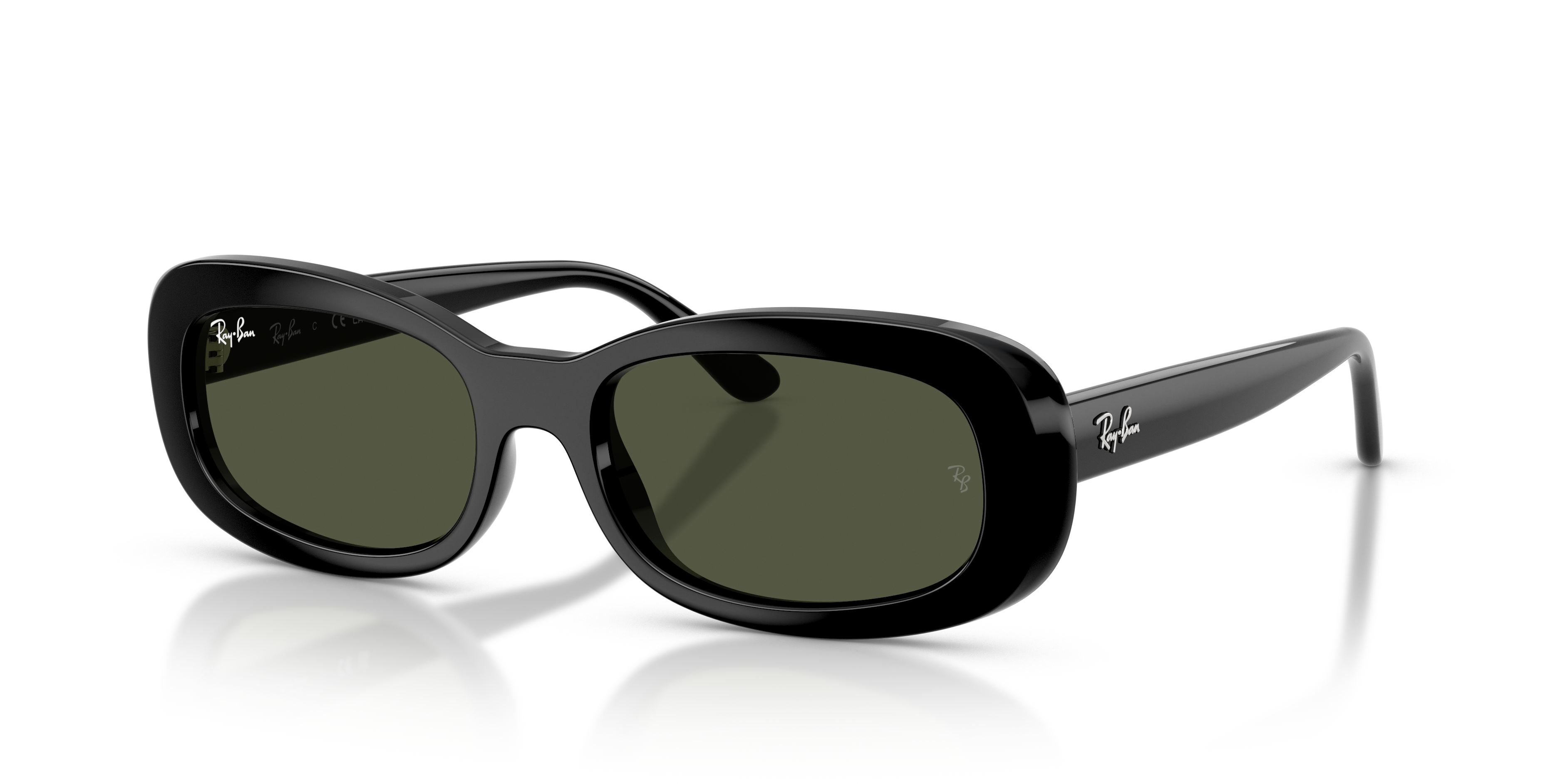 Occhiali da sole Ray-Ban donna neri modello RB2221 visti di fronte, con montatura in acetato lucido e lenti scure che protegg