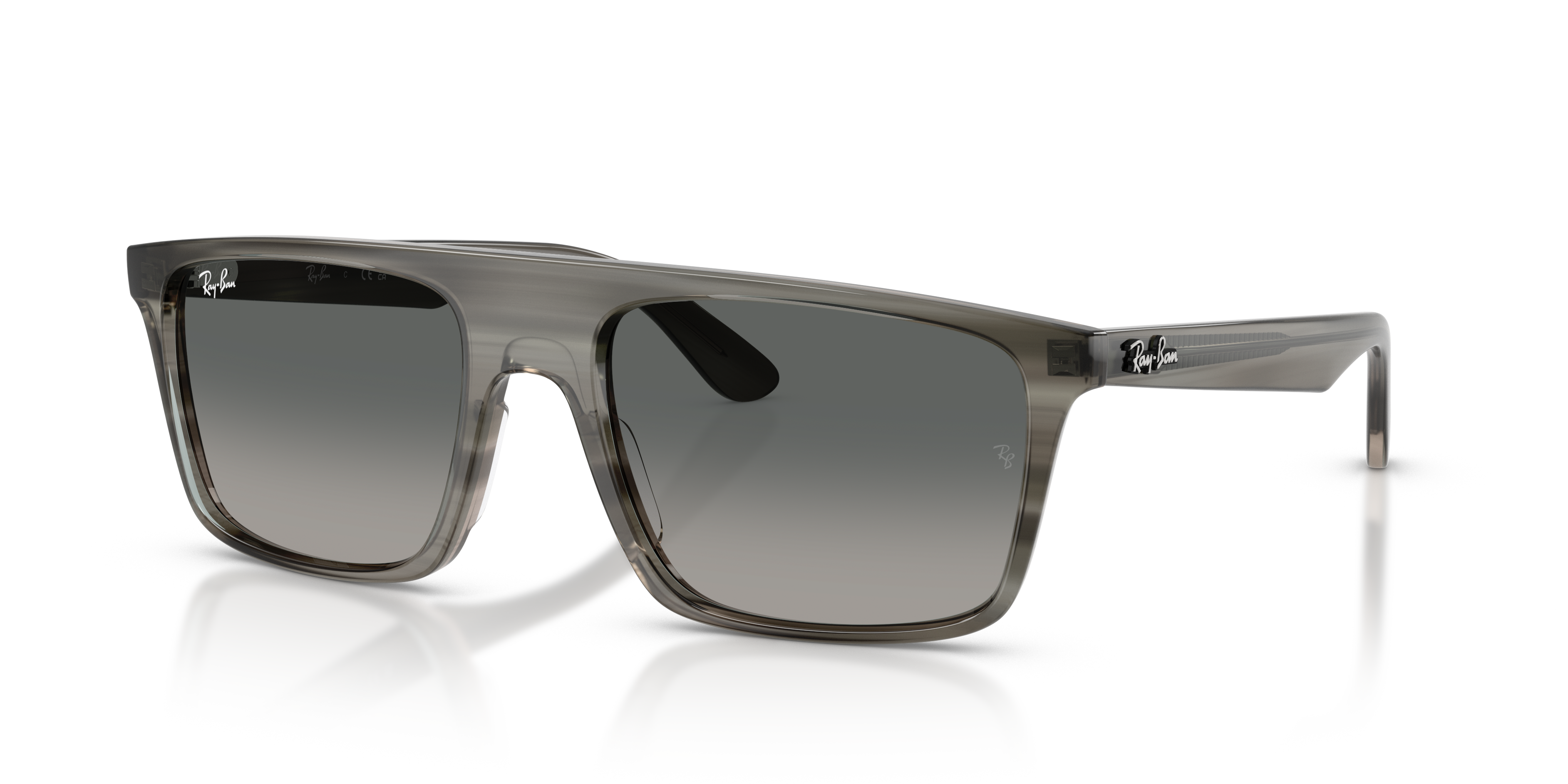 Occhiali da sole Ray-Ban RB2222 Striped Grey su sfondo neutro, mostrati frontalmente e leggermente angolati per evidenziare l