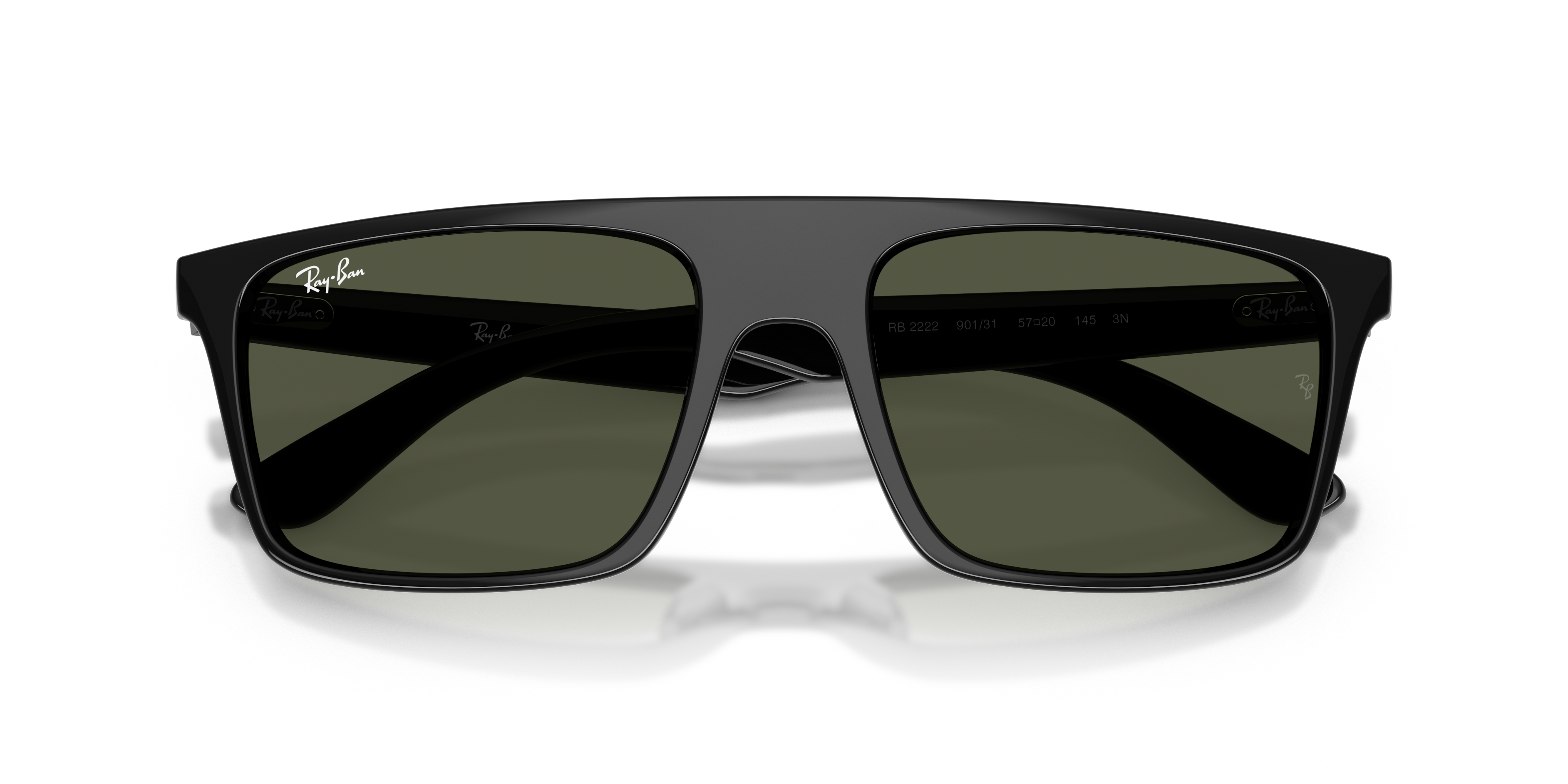 Occhiali da sole Ray-Ban RB2222 Striped Grey su sfondo neutro, mostrati frontalmente e leggermente angolati per evidenziare l