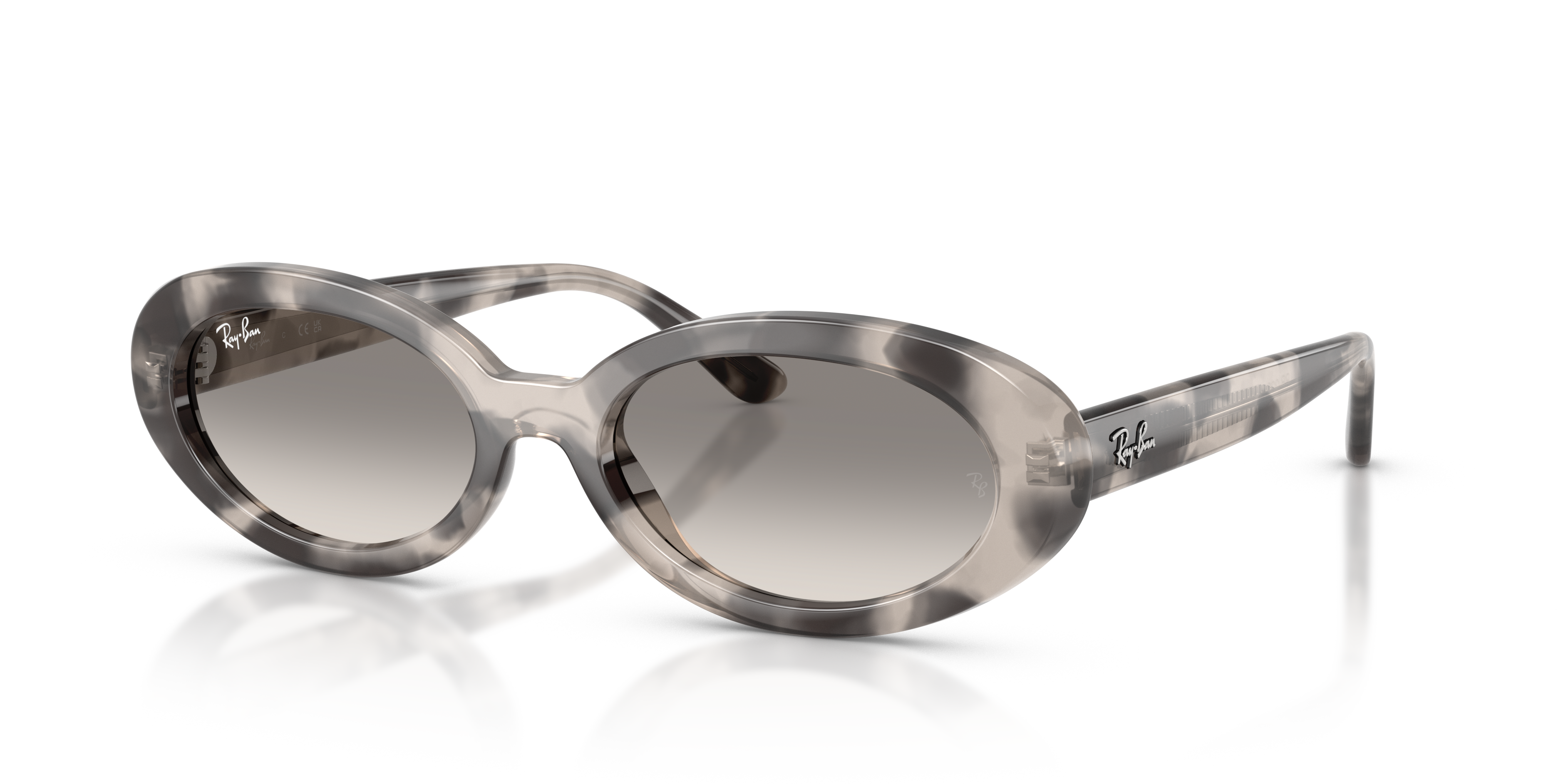 Occhiali da sole donna Ray-Ban modello RB2223 in acetato color Havana, montatura rotonda, su sfondo neutro che ne esalta il d