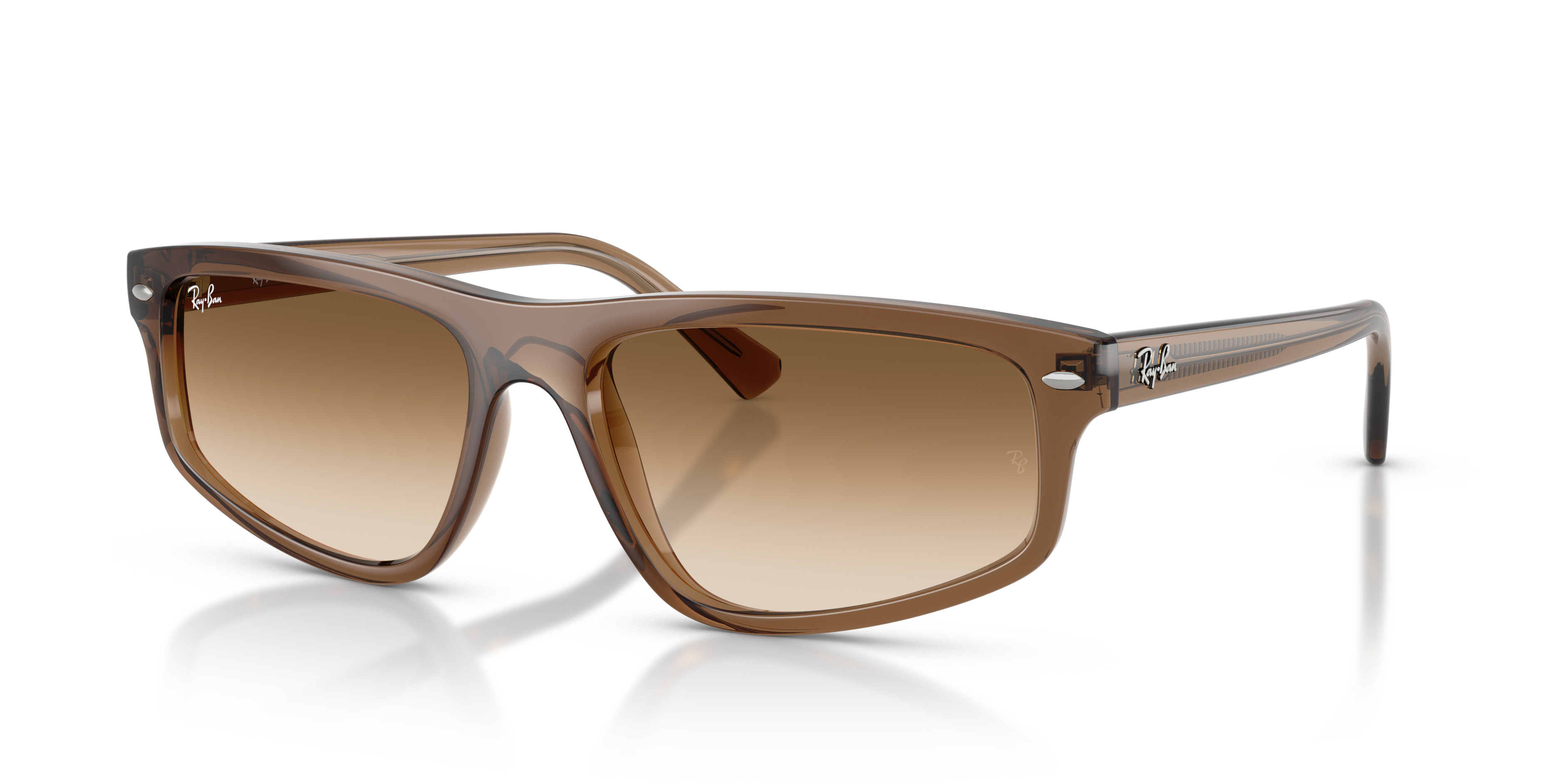 Occhiali da sole Ray-Ban RB2225 marrone trasparente unisex, vista frontale su sfondo bianco