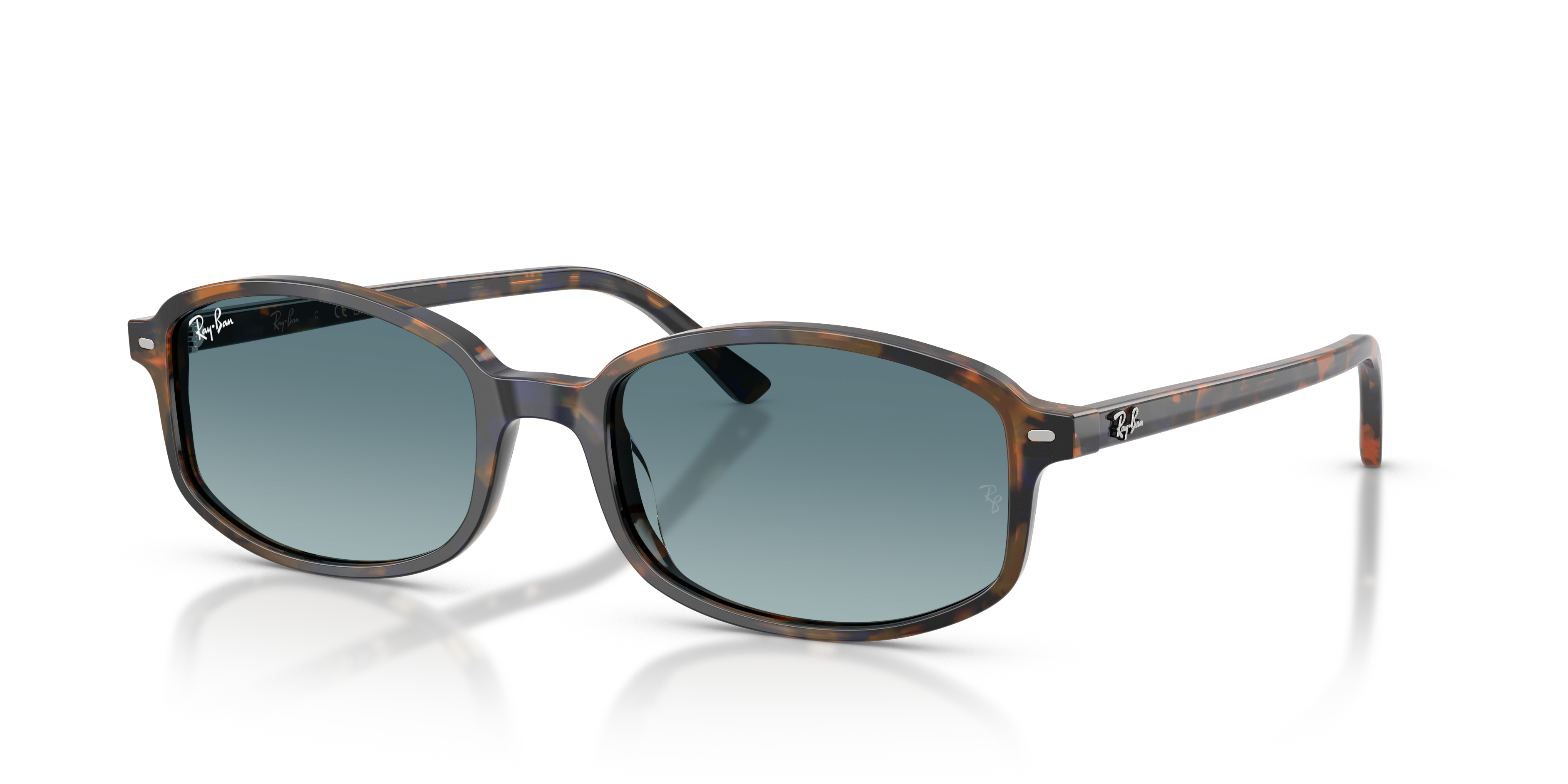 Occhiali da sole Ray-Ban RB2232 Sam unisex con montatura Yellow & Blue Havana e lenti scure su sfondo chiaro