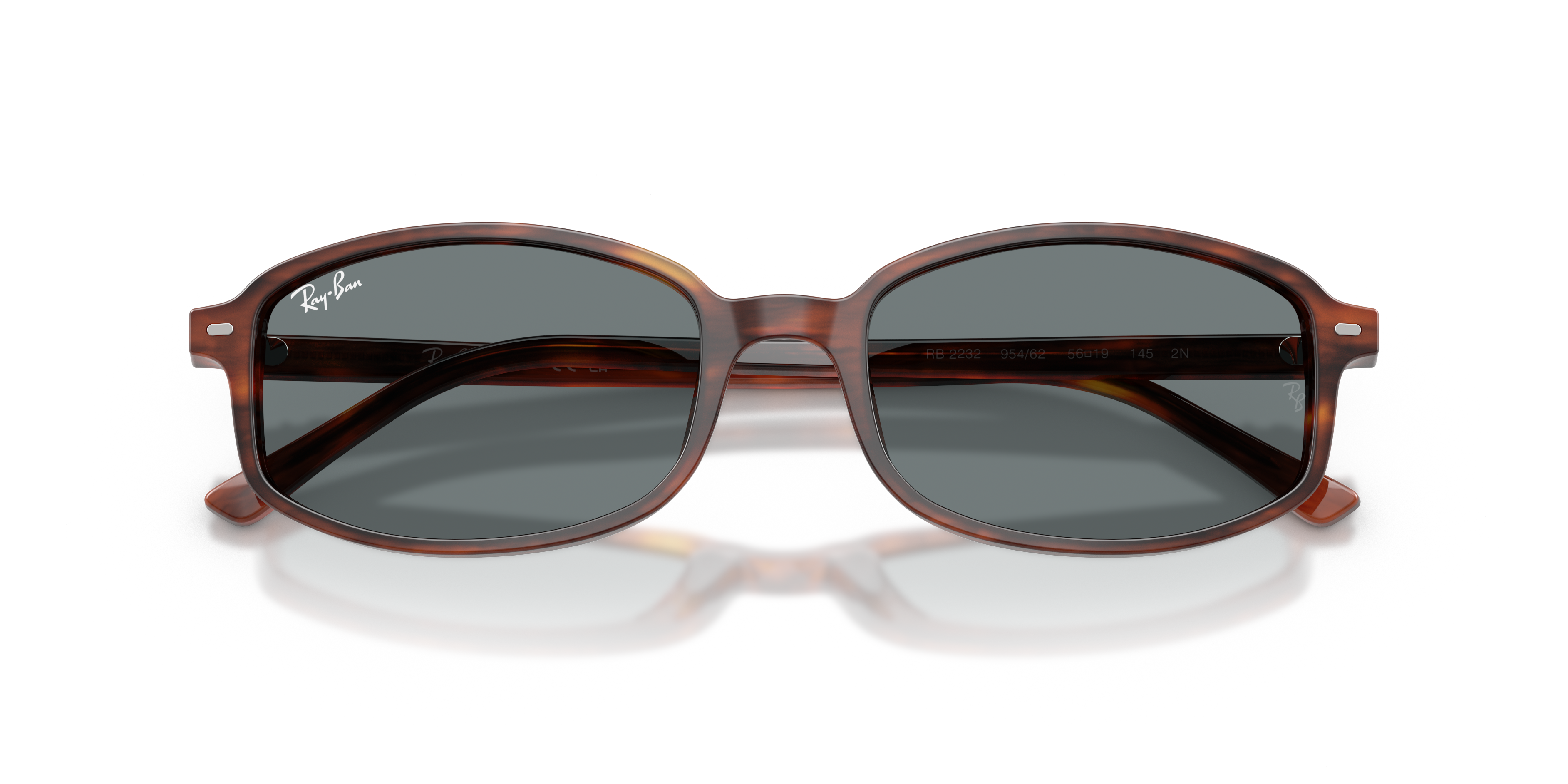 Occhiali da sole Ray-Ban RB2232 Sam unisex con montatura Yellow & Blue Havana e lenti scure su sfondo chiaro