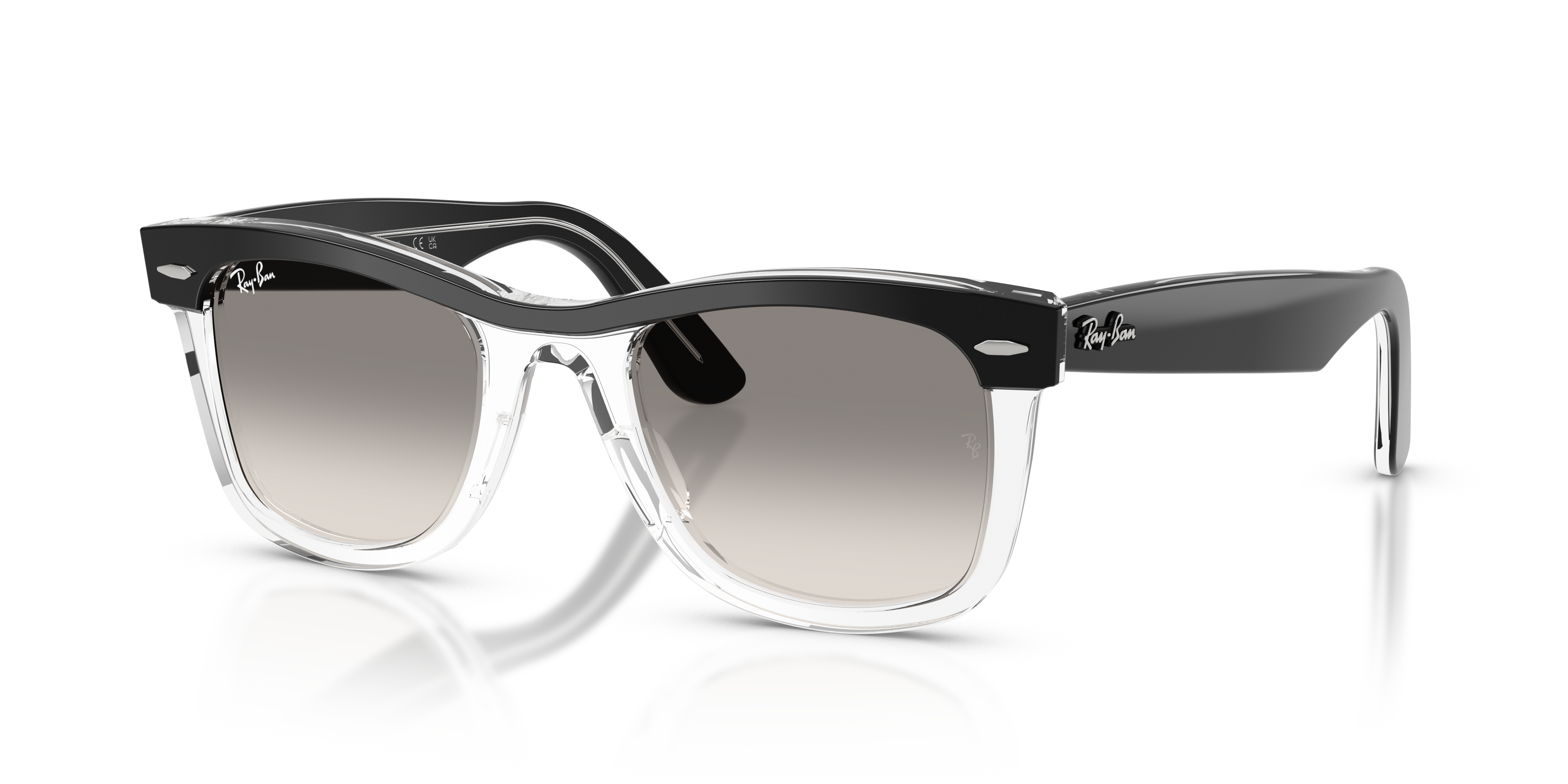 Occhiali da sole Ray-Ban Wayfarer 0RB2240 Black On Transparent, montatura nera lucida esterna e trasparente interna, lenti sc