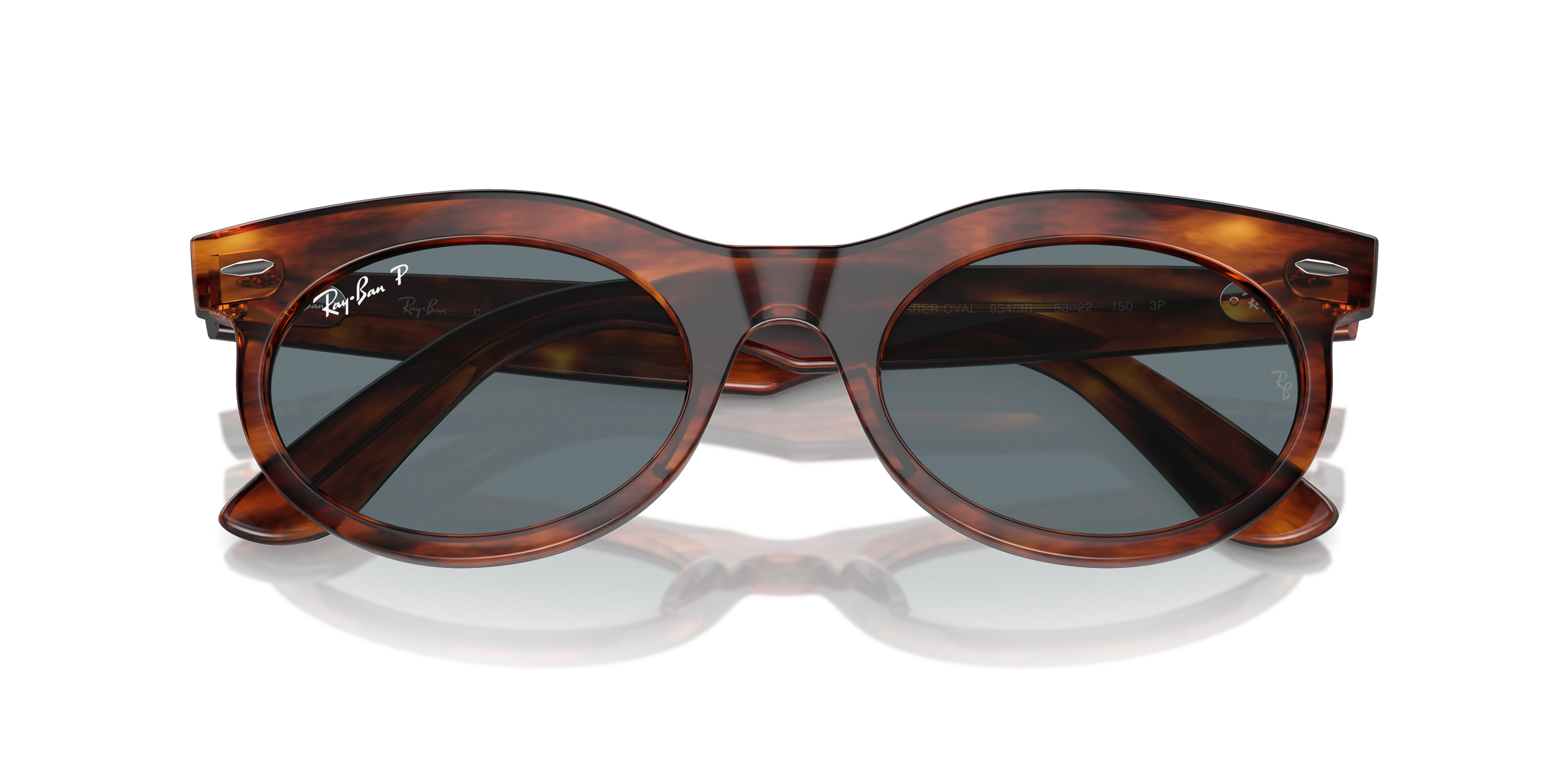 Occhiali da sole Ray-Ban Wayfarer Oval 0RB2242 Yellow Havana con lenti marroni, posizionati su uno sfondo neutro per mostrare