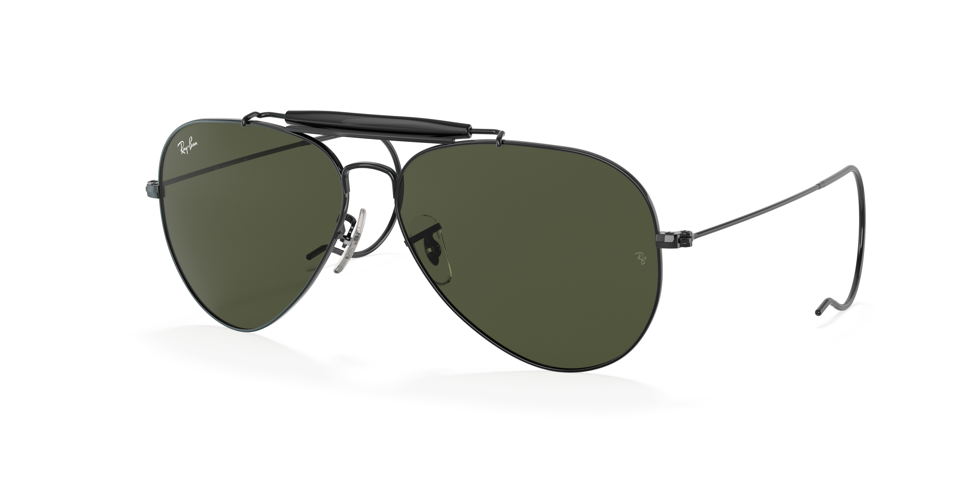 Occhiali da sole Ray-Ban Outdoorsman I 0RB3030 neri con montatura in metallo, lenti scure e barra frontale.