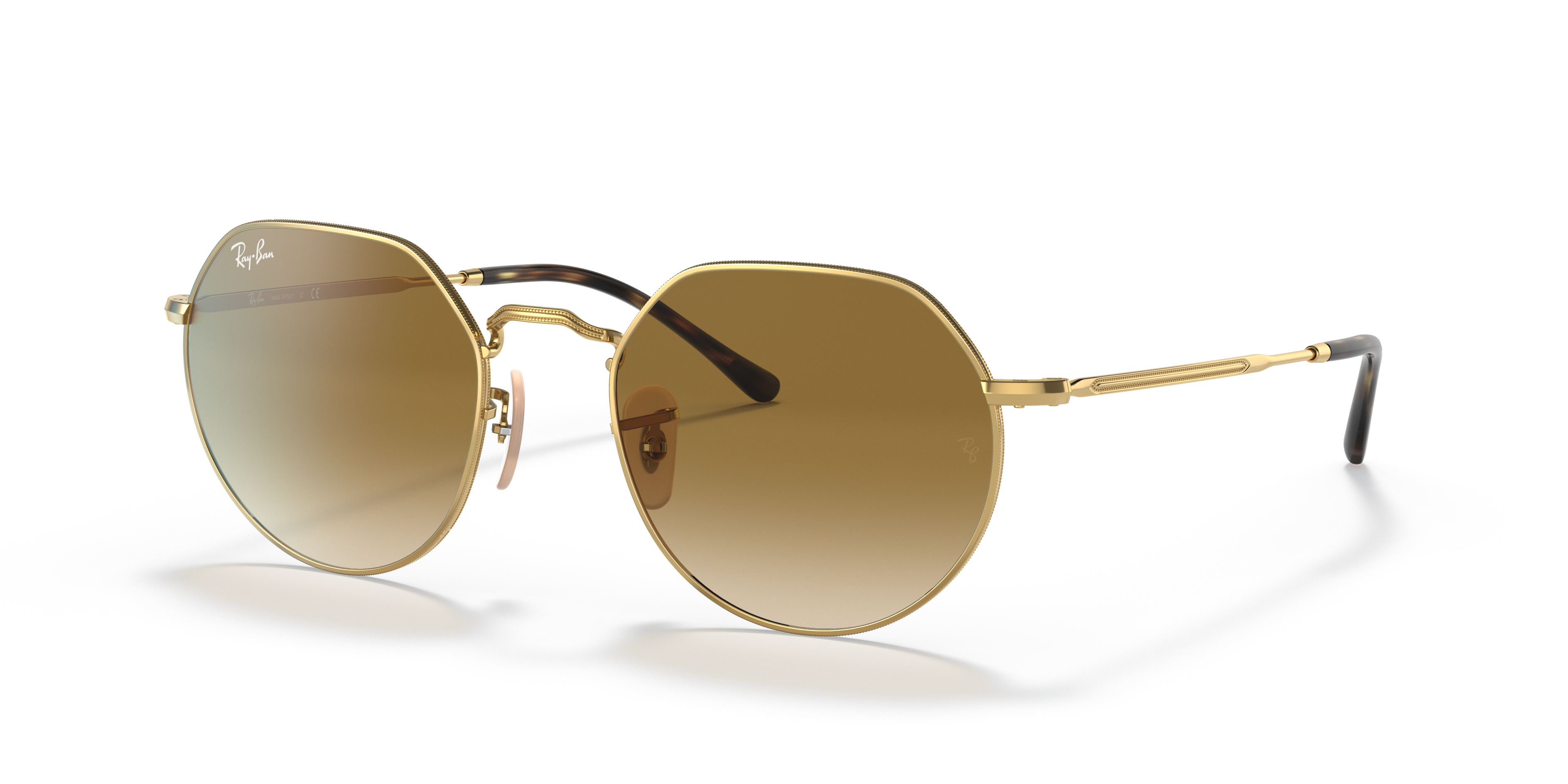 Occhiali da sole Ray-Ban Jack 0RB3565 Arista Gold unisex, montatura sottile color oro lucido e lenti classiche verdi, su sfon