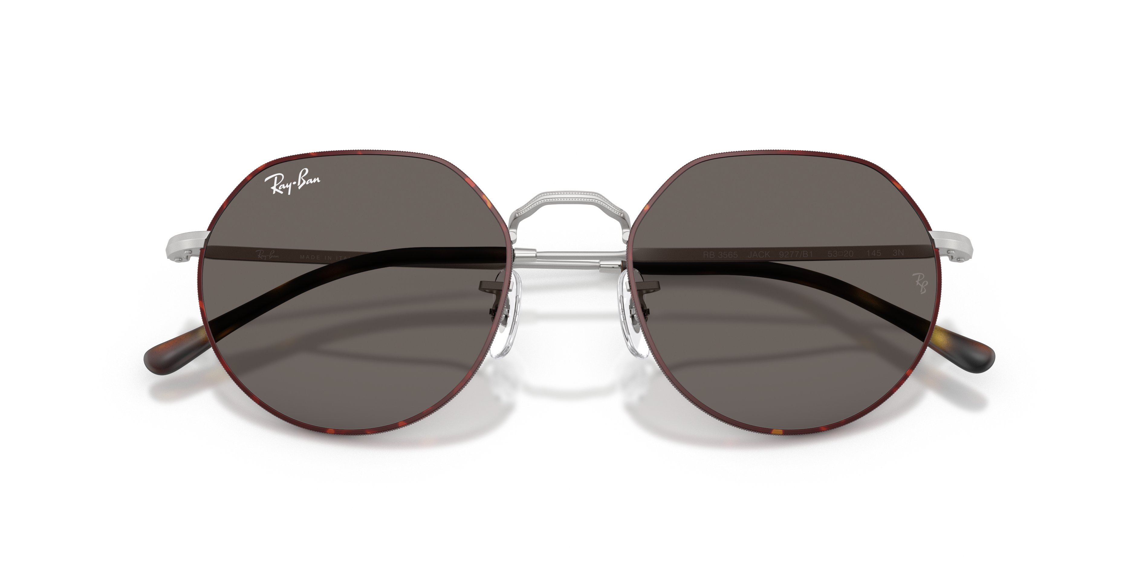 Occhiali da sole Ray-Ban Jack 0RB3565 Arista Gold unisex, montatura sottile color oro lucido e lenti classiche verdi, su sfon
